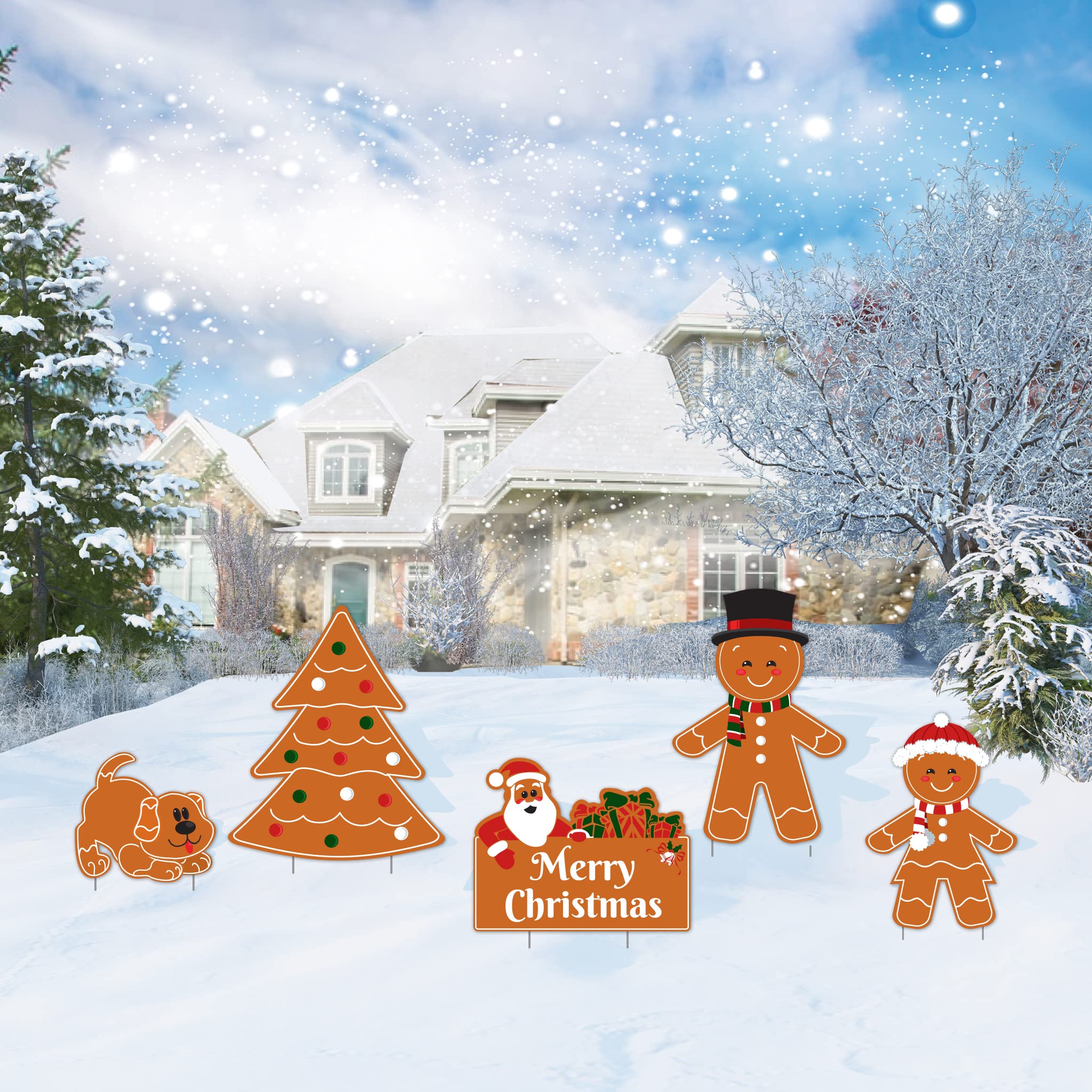 VictoryStore Gingerbread Family Christmas Yard Signs - 5-Piece Outdoor Lawn Decor Set with Stakes | Holiday Home & Garden Decoration for Front Yard, Porch, and Festive Seasonal Displays