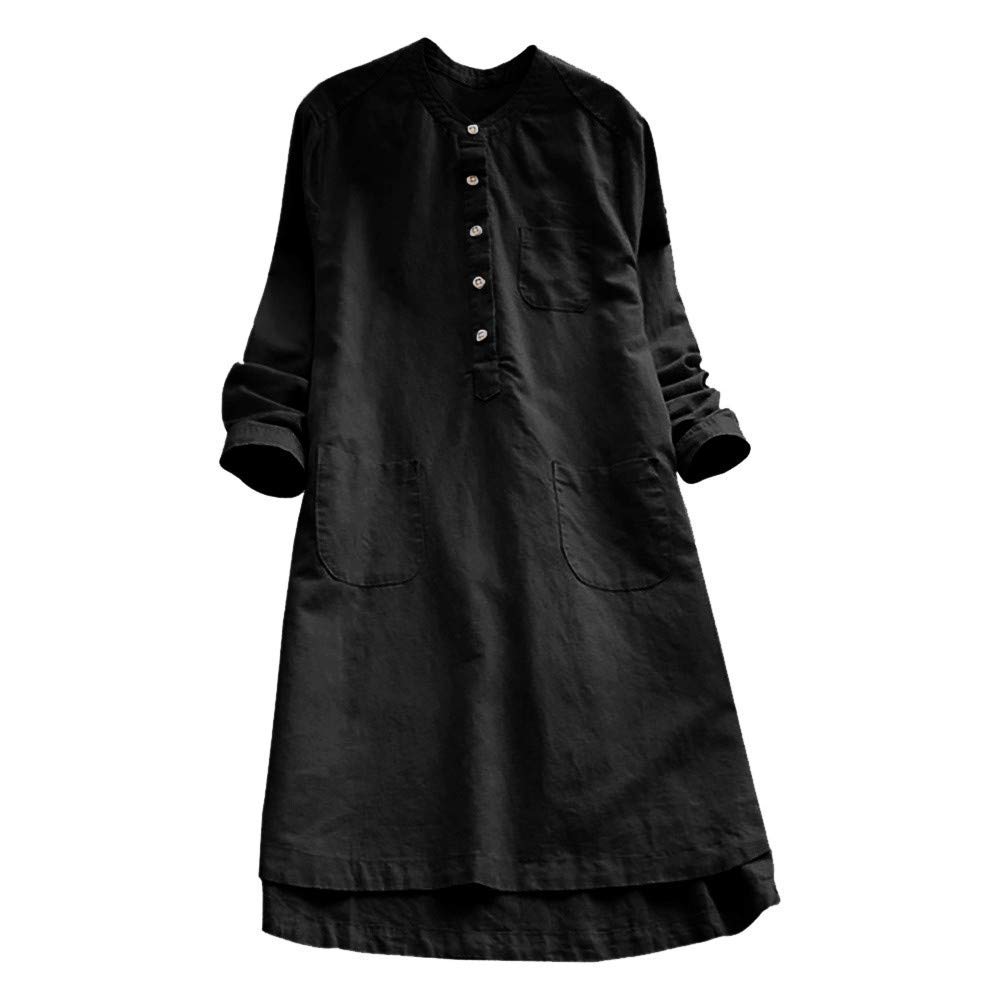 Women's Cotton Linen Long Sleeve T-Shirts - Boho Beach Tunic Blouse with Asymmetrical High-Low Hem - Plus Size Casual Top for Summer Outfits, Vacations & Layering