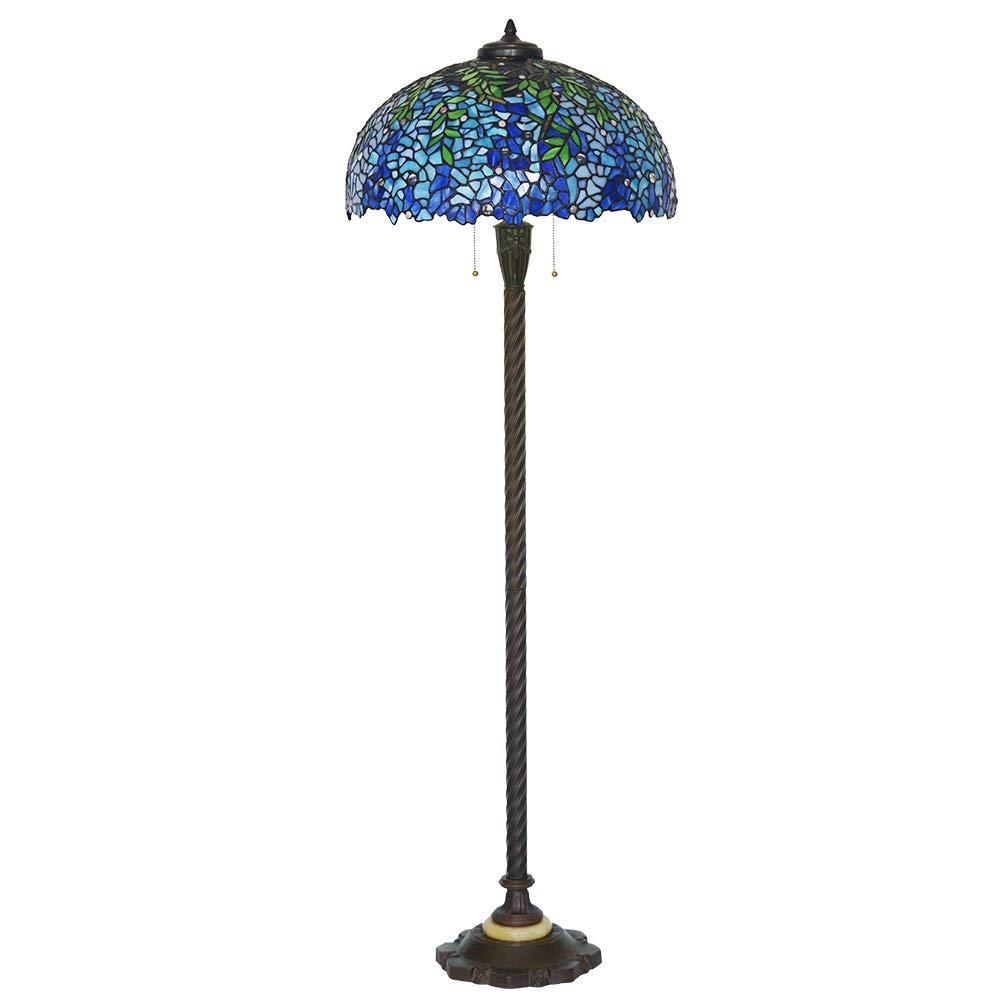 Elegant 20-Inch Stained Glass Floor Lamp with Wisteria Design - 3 E26 Bulb Capacity, Iron Base - Perfect for Bedroom, Living Room, Kitchen, Coffee Table, Dresser & Nightstand Lighting Decor