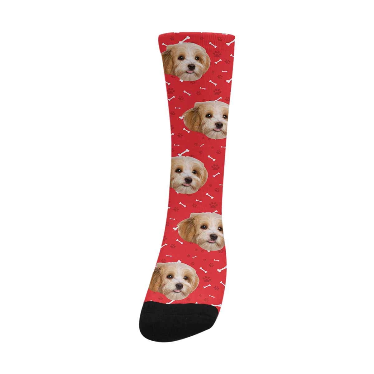 Custom Photo Socks for Men & Women - Personalized Dog Bone Paw Print Crew Socks - Great for Pet Lovers, Gifts & Everyday Wear