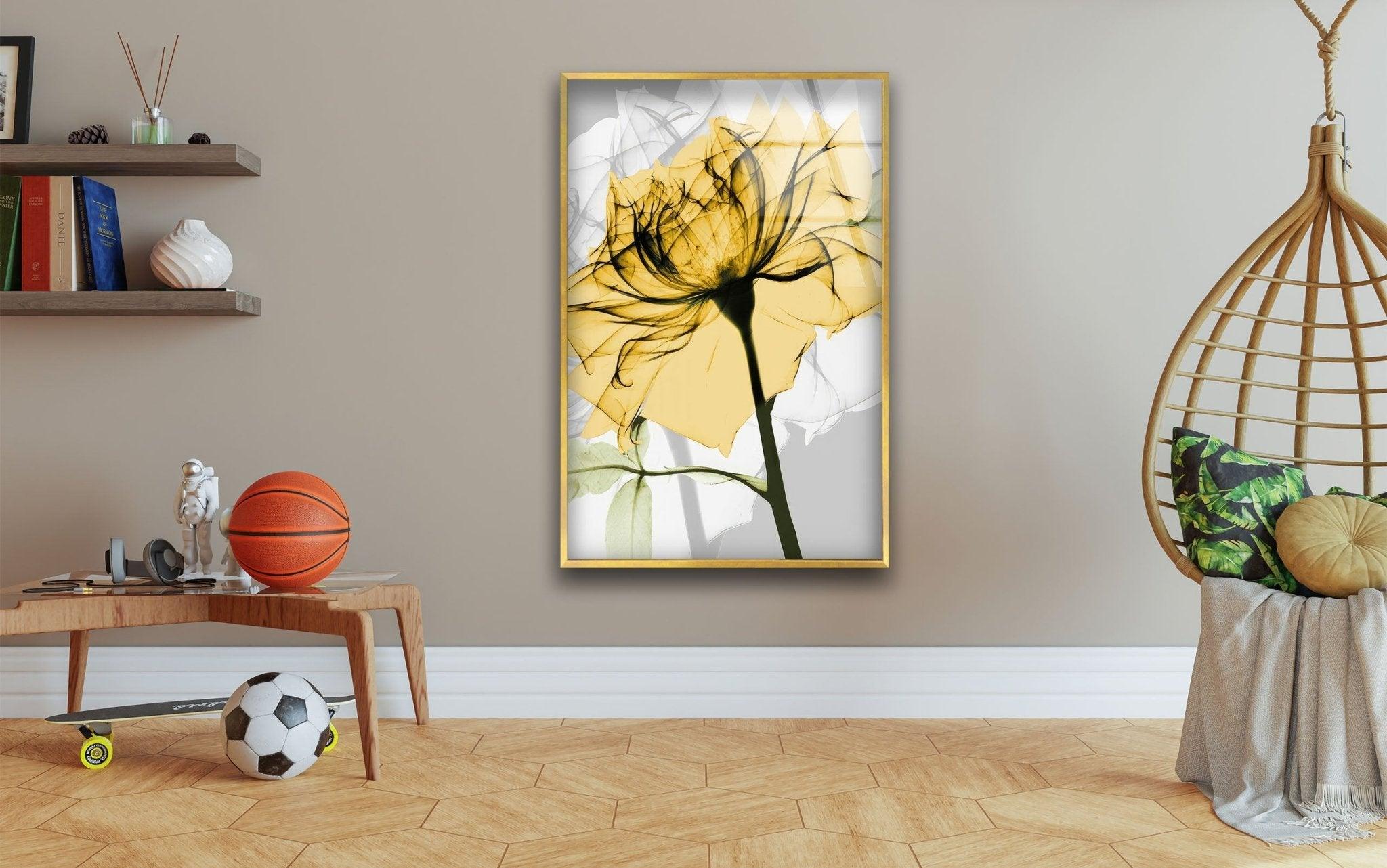Albert Koetsier Yellow Rose Stained Glass Wall Art - Handmade Floral Decor for Living Room, Bedroom & Office