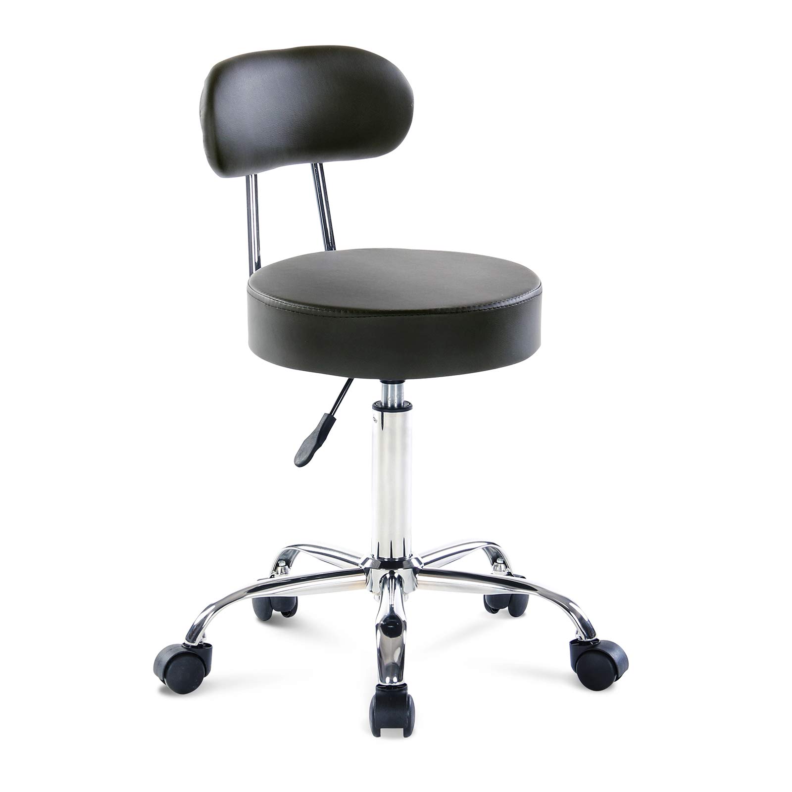 Artechwoks Round Rolling Massage Stool - Adjustable Height PU Leather Swivel Chair with Backrest & Wheels for SPA, Medical Salon, Home & Office Use - Black