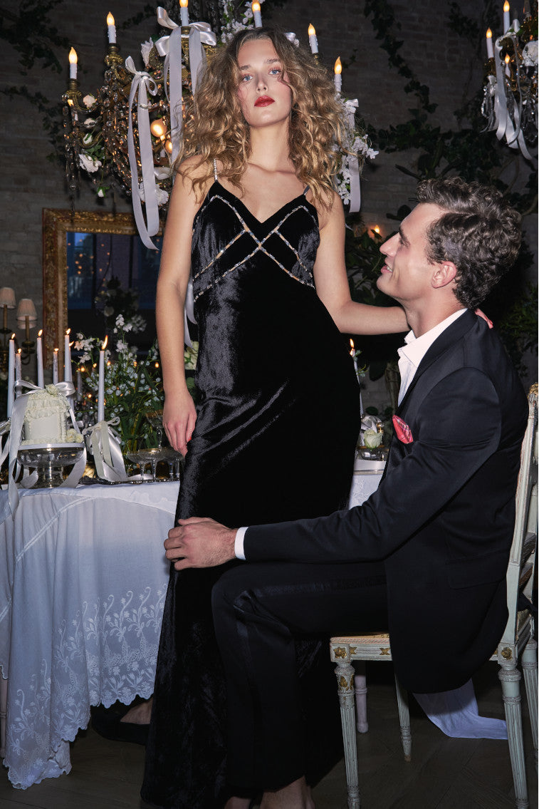 Corrino Women's Velvet Embellished Maxi Dress - Elegant Long Sleeve Formal Gown for Evening Parties, Weddings & Special Occasions