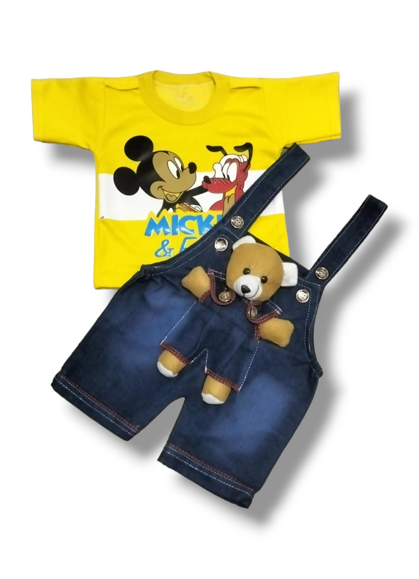 DULALI Baby Boy & Girl Half Sleeve Stylish Denim Dungaree Set with T-Shirt - Cute Outfit for Playtime, Photos & Everyday Wear