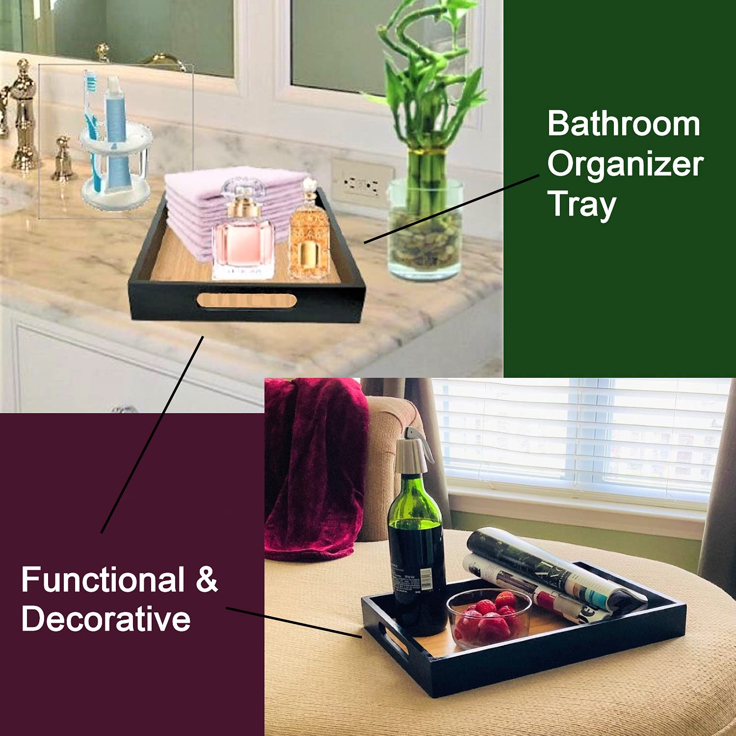 Bamboo Serving Tray with Handles - 16