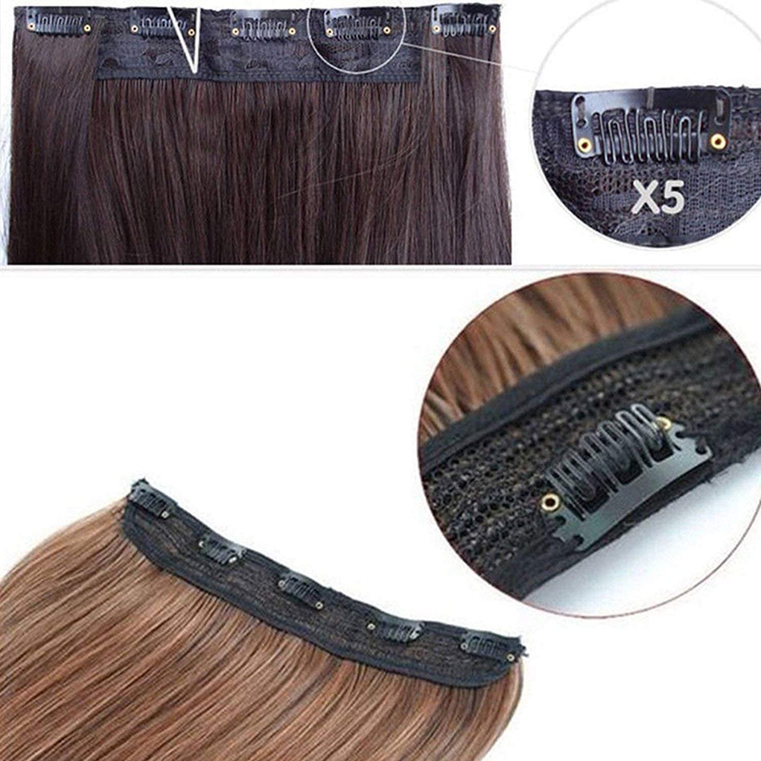 INAAYA Synthetic Hair Extensions - Straight Golden Highlight Clip-in Hair Extensions for Women, Includes 4 Free Rubber Bands | Perfect for Parties, Weddings & Everyday Styling