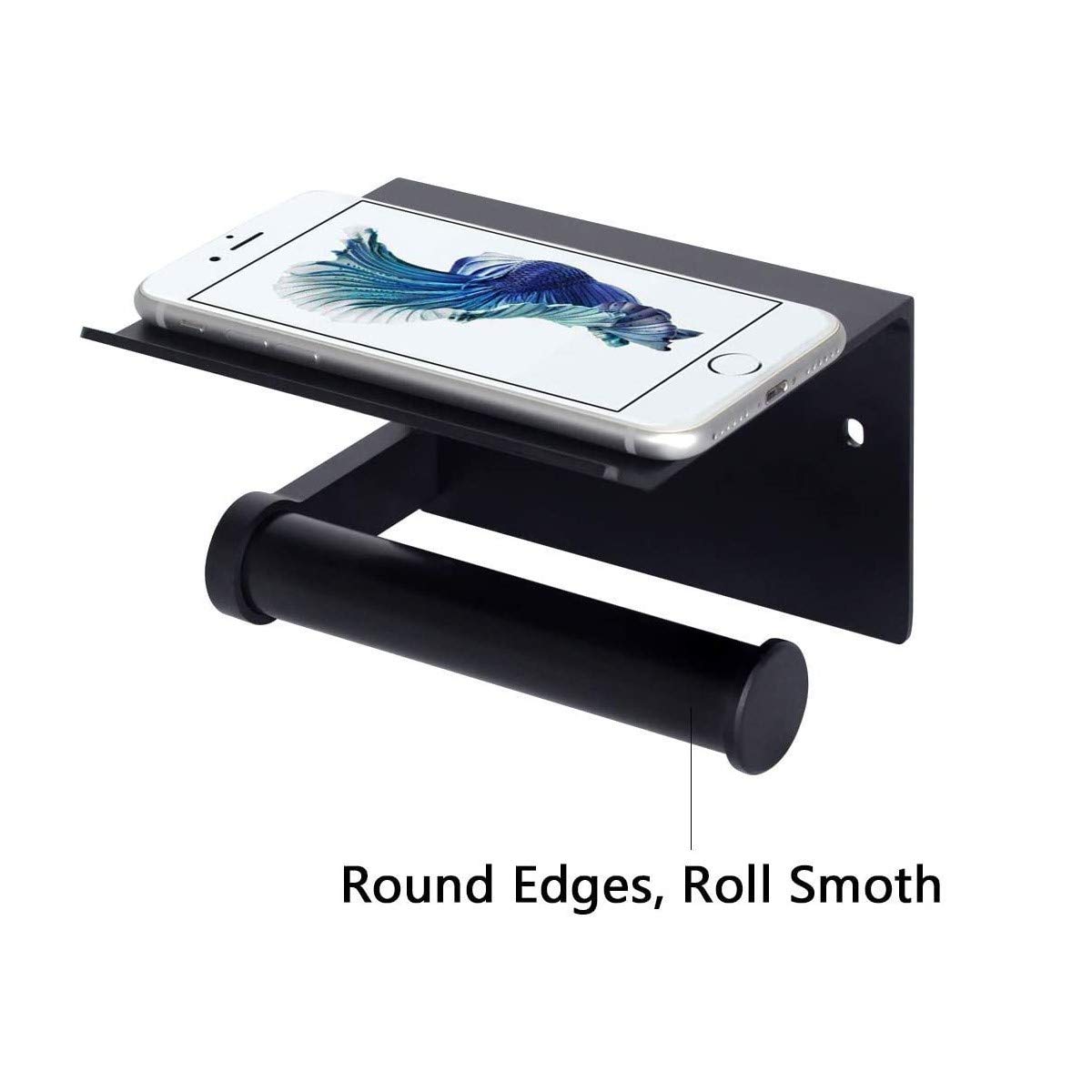 Stainless Steel Toilet Paper Holder with Phone Shelf - Rustproof Wall Mount Bathroom Tissue Roll Stand - SUS 304 Kitchen & Bath Accessory (Black) - Perfect for Modern Homes & Small Space Organization
