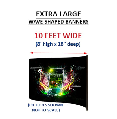 10' Wide Extra Large Wave Shaped Banner Stands (8' x 18 Deep) - Perfect for Trade Shows, Retail Displays & Outdoor Events