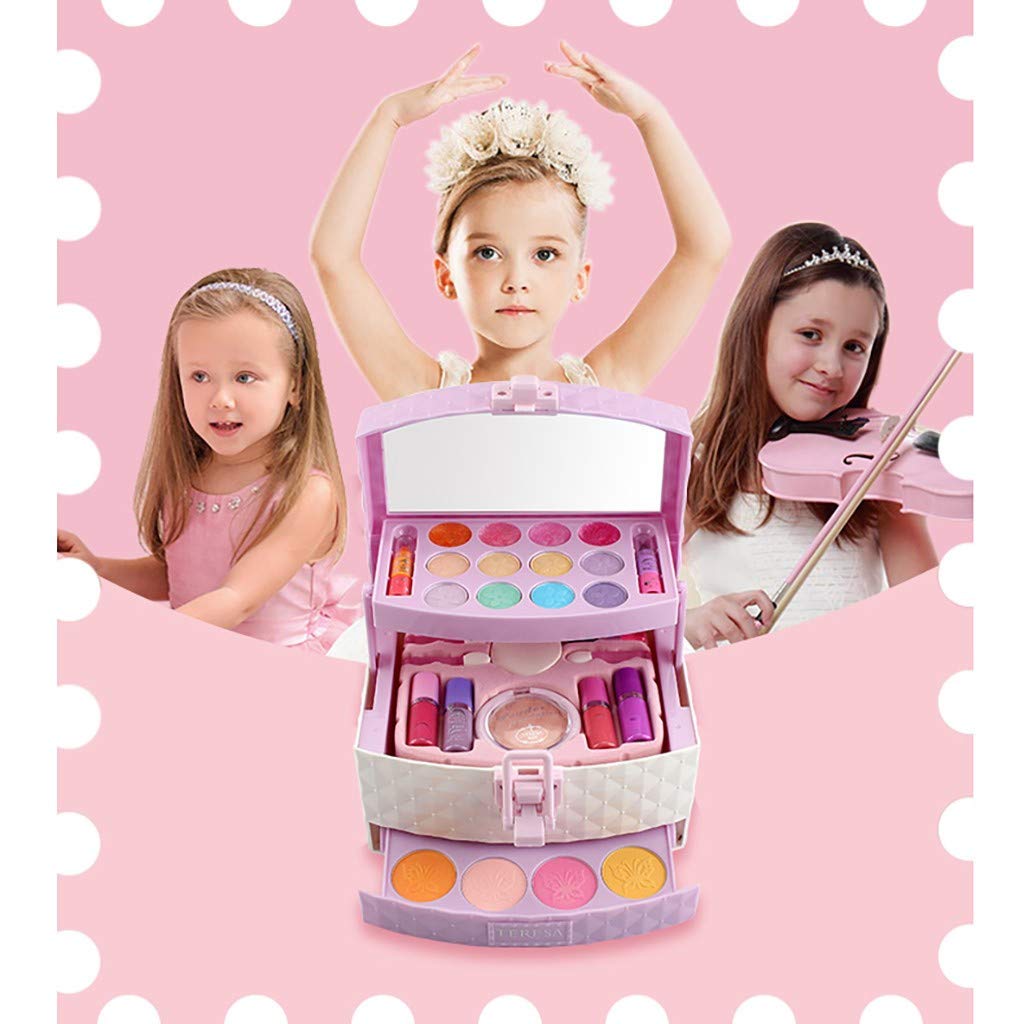 **Visdron Princess Makeup Kit for Girls 4-8 - Washable Kids Makeup & Nail Polish Set with Mirror, Heart Palette & Purse - Perfect for Dress-Up, Birthday Gifts & Pretend Play (Pink, One Size)**