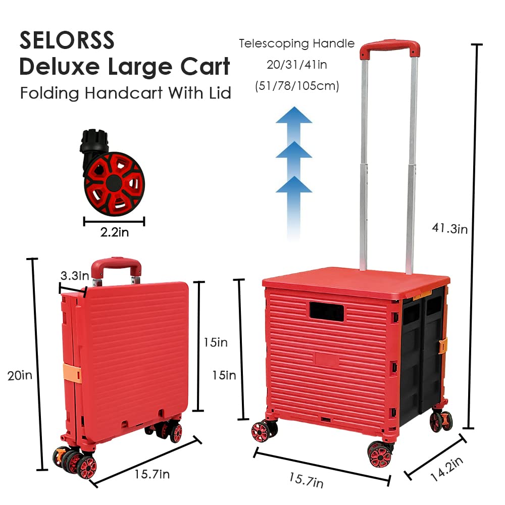 Foldable Utility Cart with Wheels - Portable Collapsible Rolling Tote Basket with Lid & 360° Rotating Noiseless Wheels | Perfect for Shopping, Storage, Office Use & Teacher Classroom Organization