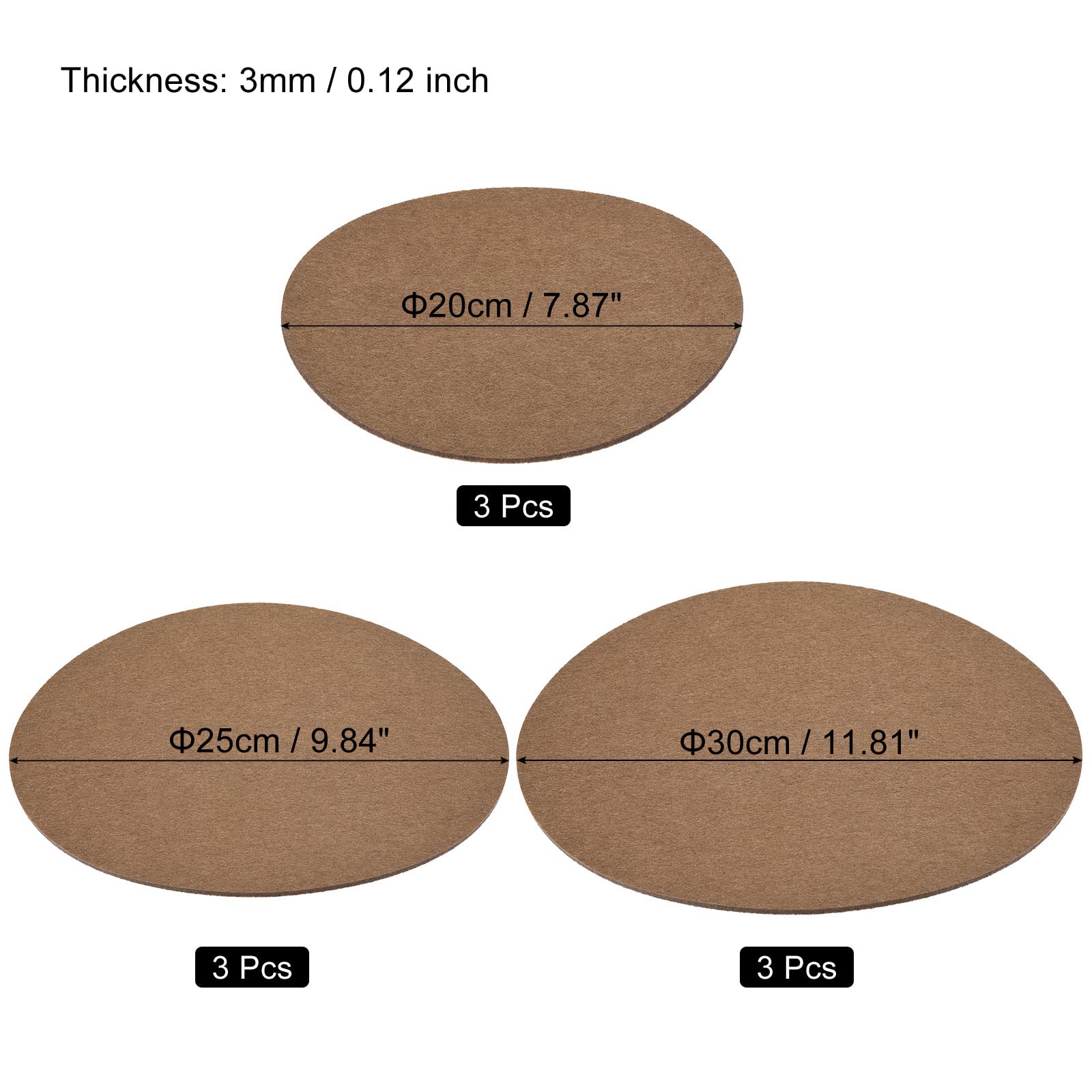 Meccanixity 8/10/12 Inch Reversible Absorbent Waterproof Round Felt Coasters - 9-Piece Set (Brown) | Plant Pot Protectors for Indoor/Outdoor Use on Tables, Floors & Countertops