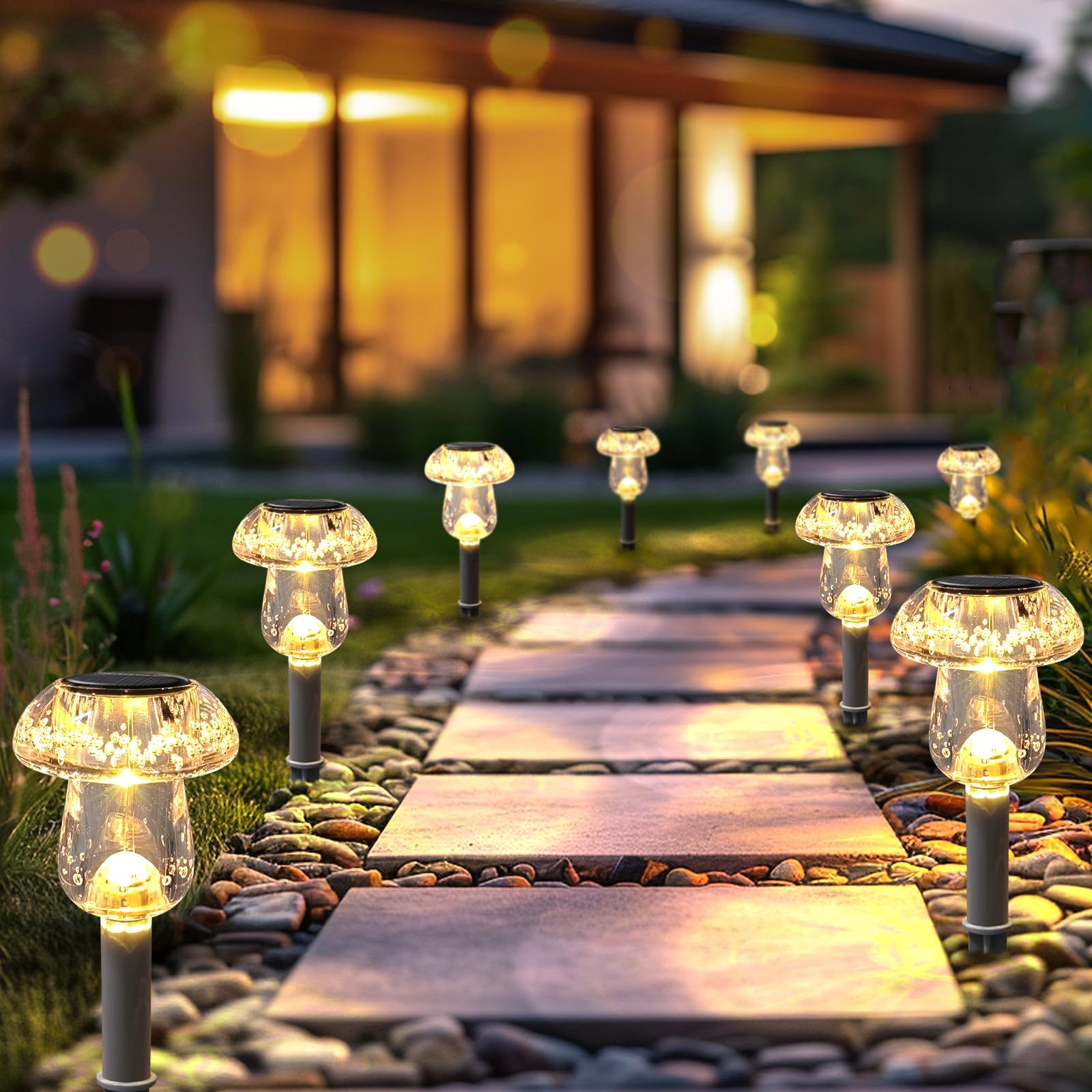 8 Pack Solar Pathway Lights Outdoor - Waterproof LED Mushroom Garden Lights for Yard, Landscape, Path, Patio, Driveway & Backyard | Warm White Solar Powered Lighting | Perfect for Evening Walkways, Garden Decor & Outdoor Ambience