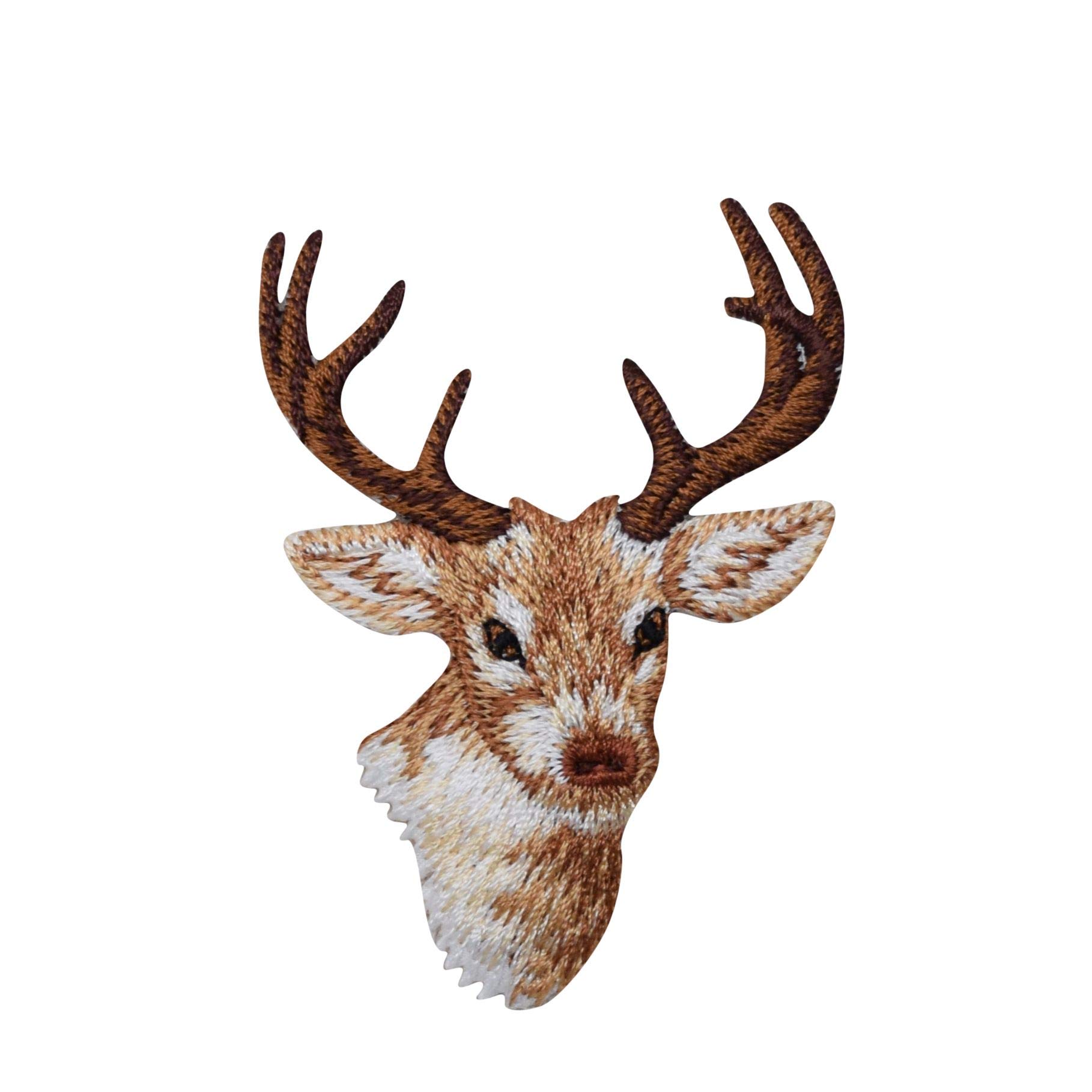 Buck Deer Head Iron-On Patch - Natural Animal Design for DIY Clothing & Accessories - Perfect for Jackets, Hats, Bags & Costumes