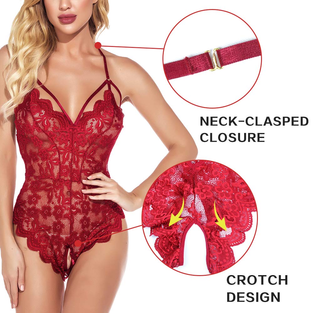 Sexy Lace Teddy Lingerie for Women - Strappy One-Piece Bodysuit & Babydoll | Perfect for Valentine's Day, Honeymoon & Romantic Nights