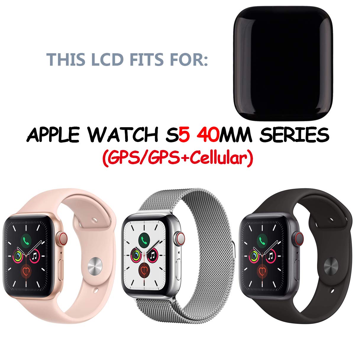 Original Title: LCD Display Compatible with Watch Series 5 40mm Model A2092 A2094 A2156 /SE 40mm (GPS+Cellular/GPS) Screen Digitizer Assembly Tools   Optimized Title: Apple Watch Series 5/SE 40mm LCD Display Screen Replacement - Compatible with Models A2092, A2094, A2156 (GPS + Cellular) - Includes Digitizer & Repair Tools - Perfect for DIY Fixes & Screen Damage Repair