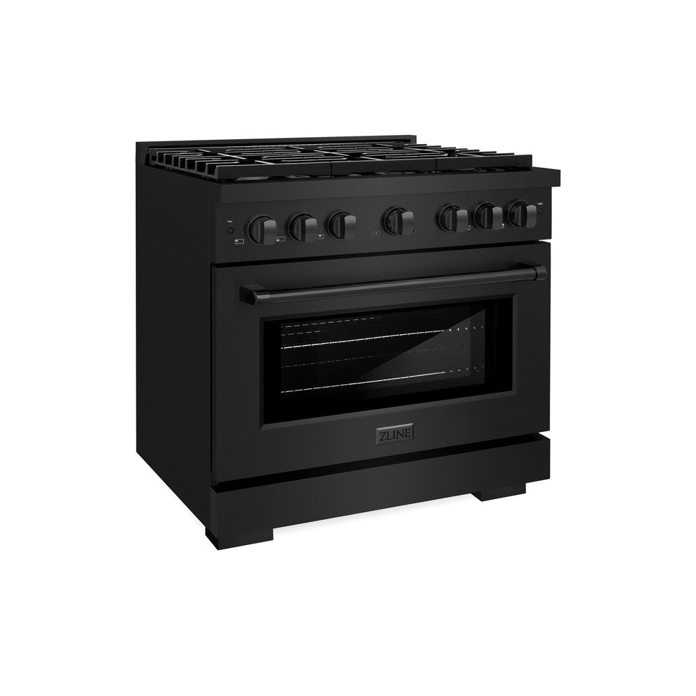 ZLINE 36 Inch 5.2 Cu. Ft. Black Stainless Steel Dual Fuel Range - Gas Cooktop & Electric Convection Oven with 6 Brass Burners (SDRB BR 36) | Perfect for Modern Kitchens, Home Chefs & Professional Cooking