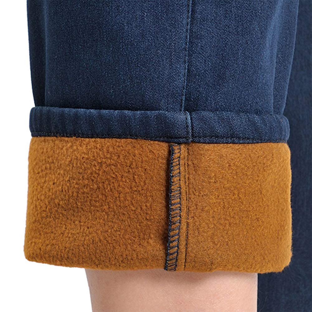 IDEALSANXUN Women's Fleece Lined Jeans - Stretch Elastic Waist, Loose Fit Straight Leg Winter Pants for Casual Wear & Outdoor Activities