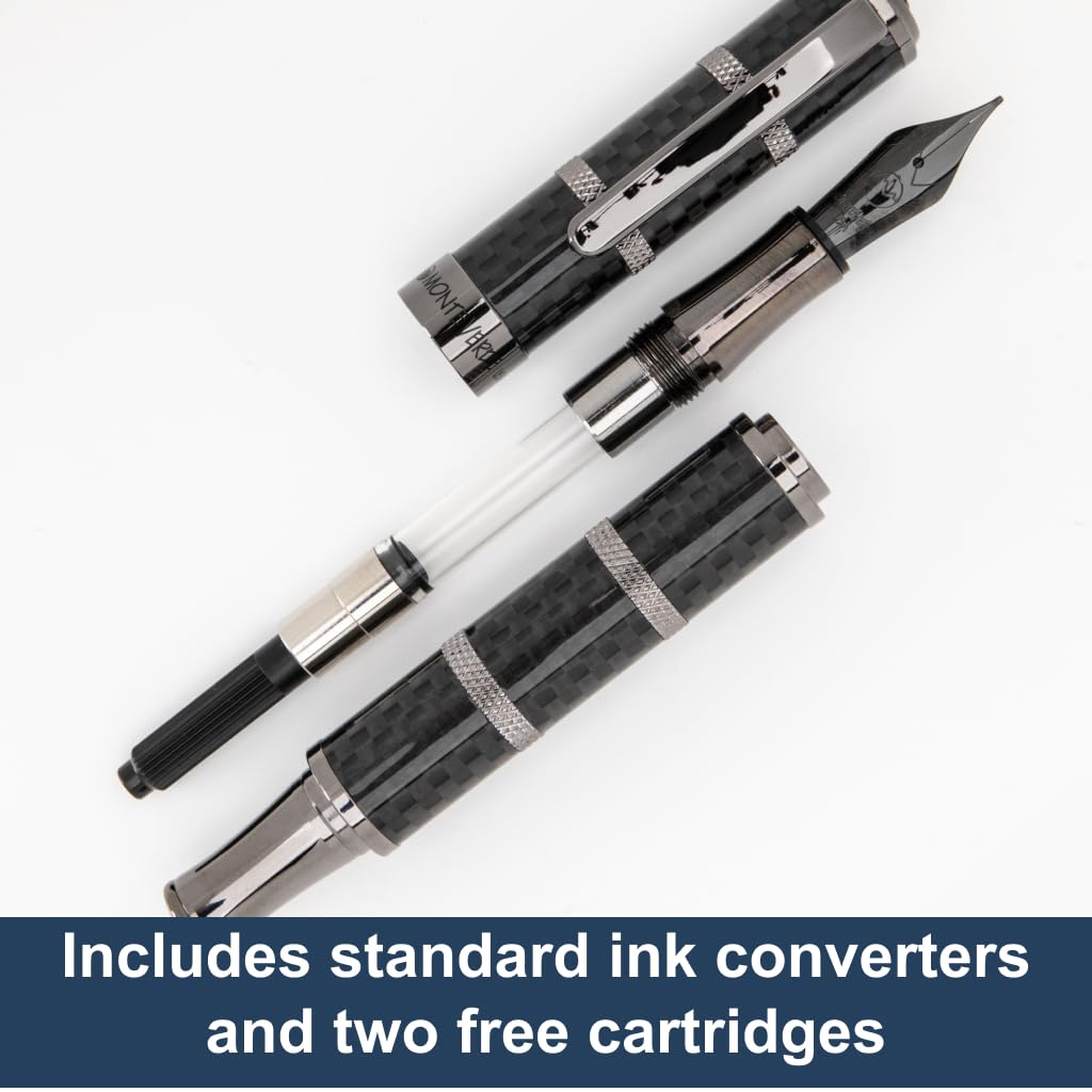 Monteverde USA Regatta Sport Full Carbon Fountain Pen - Fine Nib, Carbon Fiber & Gunmetal, Refillable Ink Converter | Premium Writing Gift for Professionals, Students & Collectors | Office, School & Signature Use