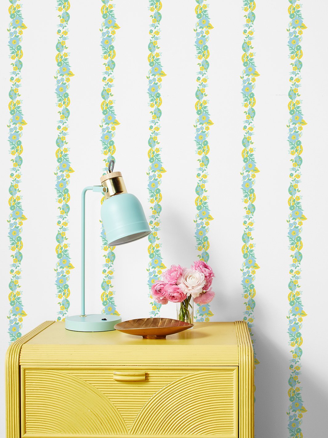 Barbie™ Floral Stripe Wallpaper - Blue & Yellow Peel and Stick Removable Wallpaper for Bedroom, Nursery & Home Decor