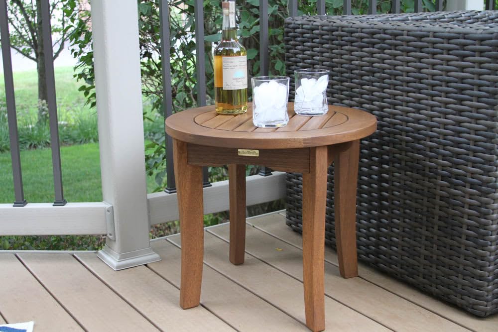 Round Eucalyptus End Table for Living Room & Patio - Natural Wood Side Table for Coffee, Books & Decor - Indoor & Outdoor Use