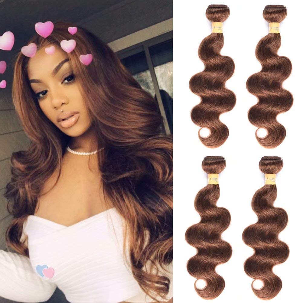 Brazilian Virgin Human Hair Bundles 4# Medium Brown Body Wave - 4 Bundles Soft Weft Extensions (16