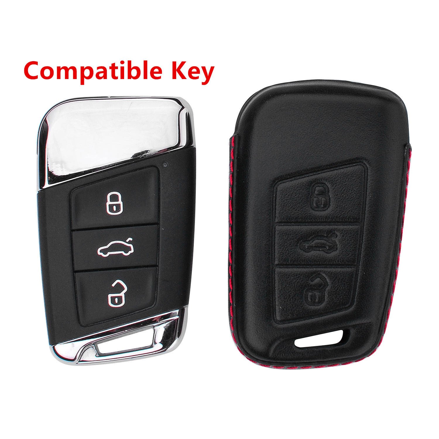 Genuine Leather Key Fob Cover for Volkswagen Arteon Atlas Golf Jetta Passat Taos Tiguan & Skoda Kodiaq Superb - Premium Car Key Case with Key Ring (Black) - Perfect Gift for Car Enthusiasts & Daily Protection