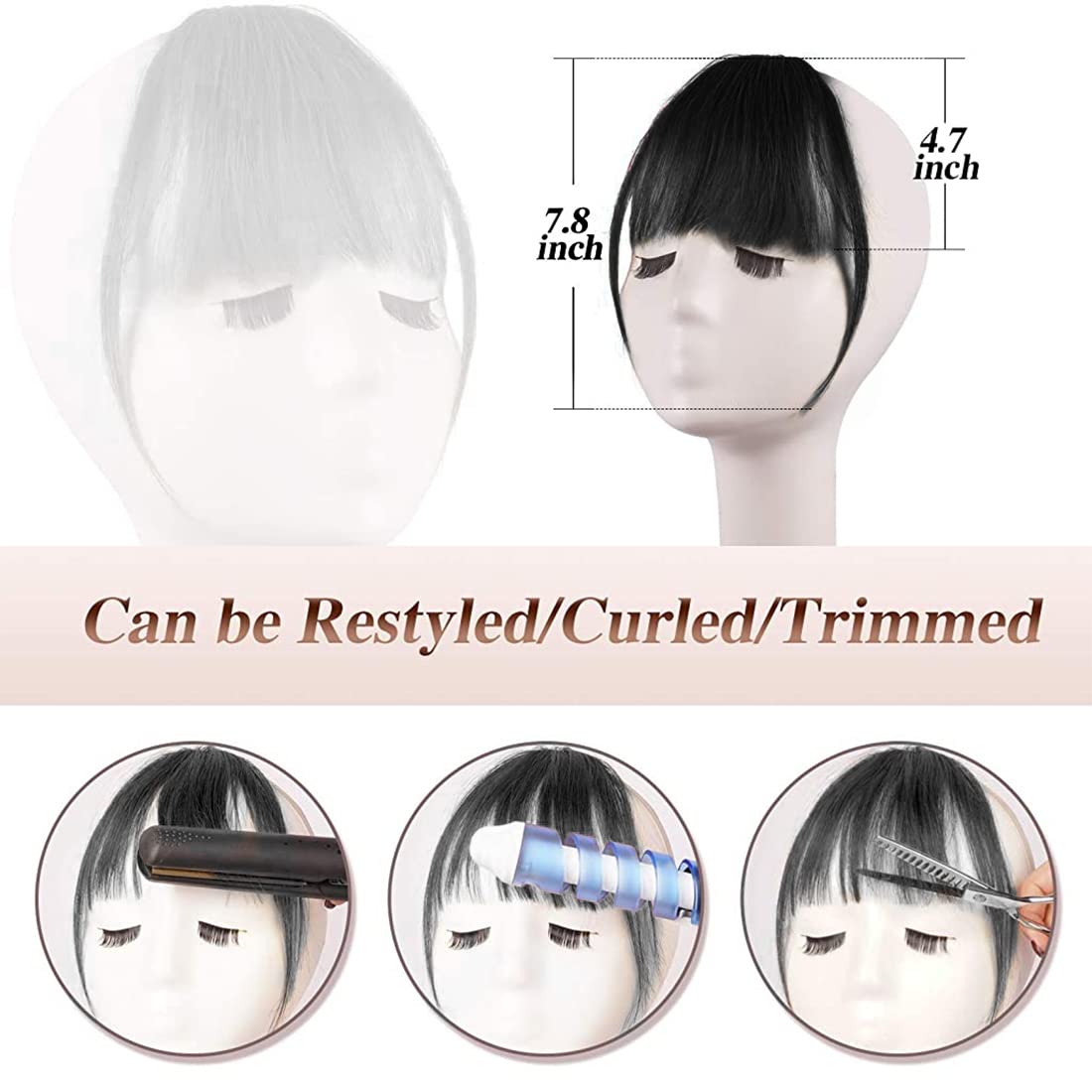 MAYCREATE® Clip-In Hair Extensions for Women & Girls - Soft Black Artificial Bangs & Fringes | Natural-Looking Front Hair Extensions & Wigs for Everyday Wear, Parties & Special Occasions