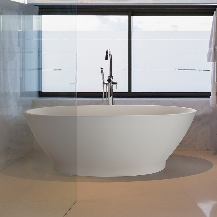 Alissa 61.75 x 32.25 Inch Freestanding/Undermount Air Bath Tub - 74 Gallon Oval Sculpturestone Bathtub in White Matte Finish - Perfect for Luxury Bathrooms and Spa-Like Relaxation at Home