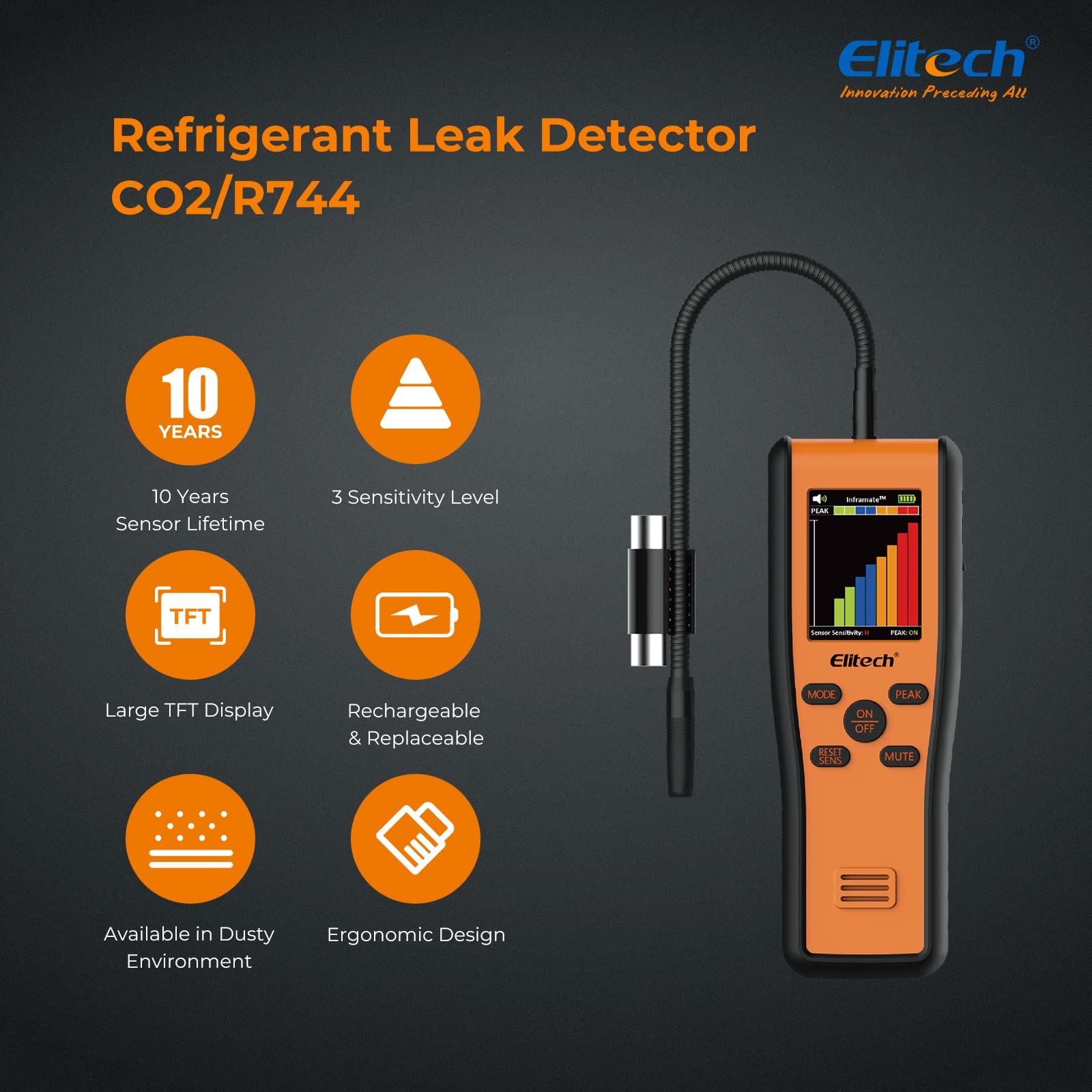 Elitech Inframate C Infrared R-744 Refrigerant Leak Detector - High Accuracy CO2 Leakage Tester for HVAC, Automotive & Industrial Use | Carbon Dioxide Gas Detection Tool for Refrigeration Systems
