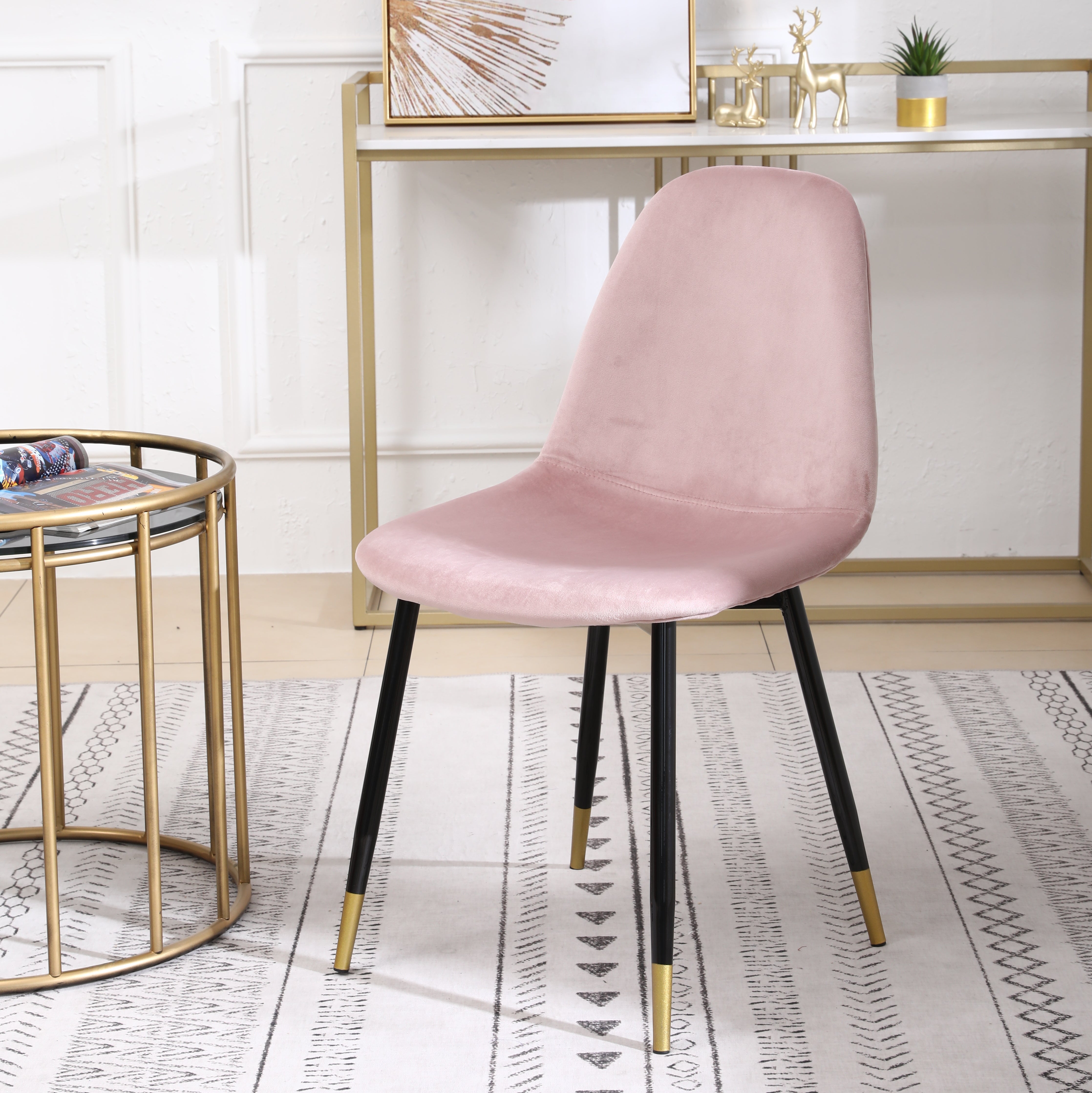 Roundhill Furniture Lassan Modern Fabric Dining Chairs - Set of 4 Pink Upholstered Chairs for Kitchen, Dining Room & Breakfast Nook - Comfortable Contemporary Seating for Home & Restaurant