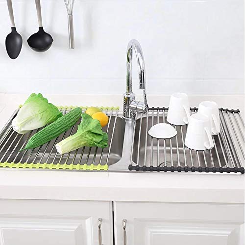 Foldable Stainless Steel Over Sink Dish Drainer - Space Saving Kitchen Utensil & Fruit Vegetable Drying Rack - Perfect for Small Kitchens, RVs & Camping Use