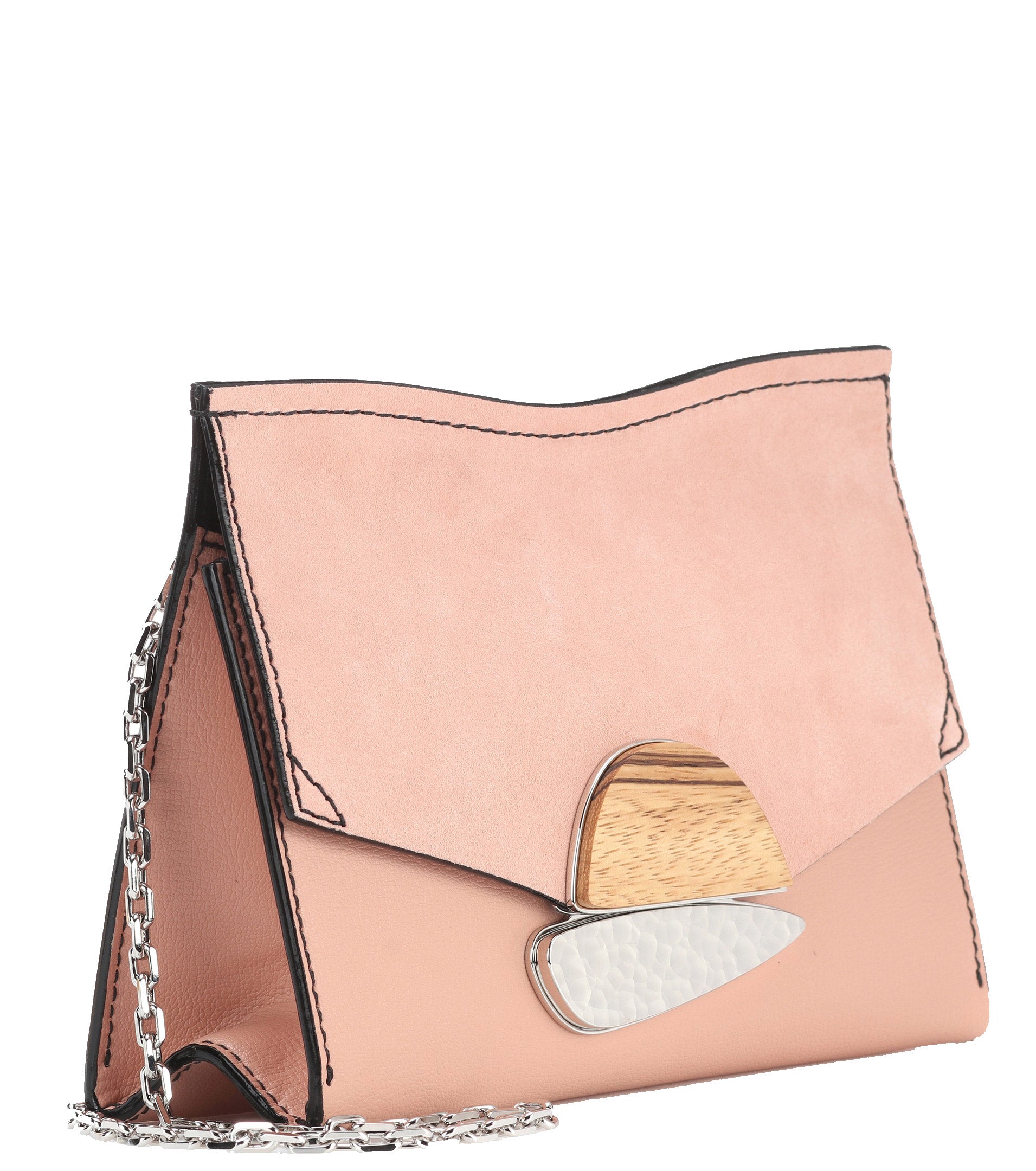 PS Small Curl Chain Clutch Bag - Grain & Suede Leather Crossbody Purse for Women, Blush Pink Evening Clutch for Parties, Weddings & Date Nights