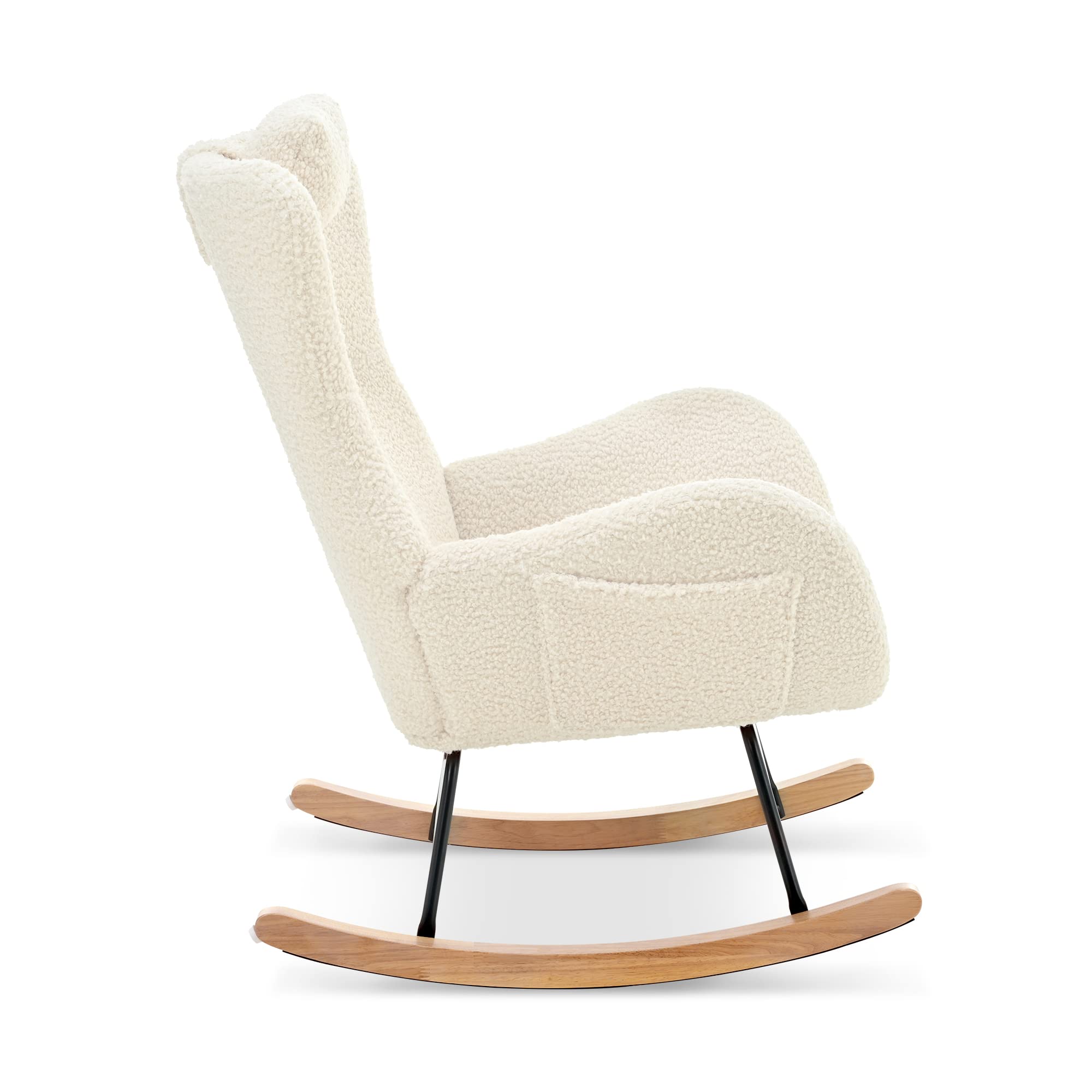 **Teddy Upholstered Glider Rocker Recliner - High Backrest Nursery Rocking Chair with Adjustable Headrest, Comfy Accent Armchair for Living Room & Bedroom (Beige) | Perfect for Nursing, Reading & Relaxing**