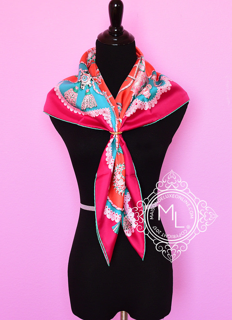 Hermes Corail Fuchsia Twill Silk 90cm Scarf - Luxury Fashion Accessory for Women, Perfect for Gifts & Special Occasions