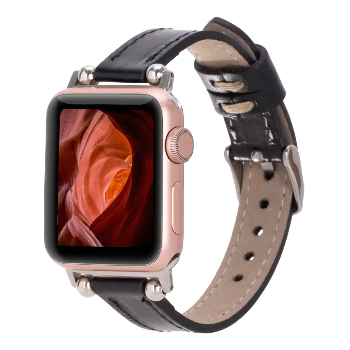 Premium Black Leather Ultra Slim Apple Watch Band - Stylish & Comfortable Replacement Strap for Workouts, Office & Everyday Wear