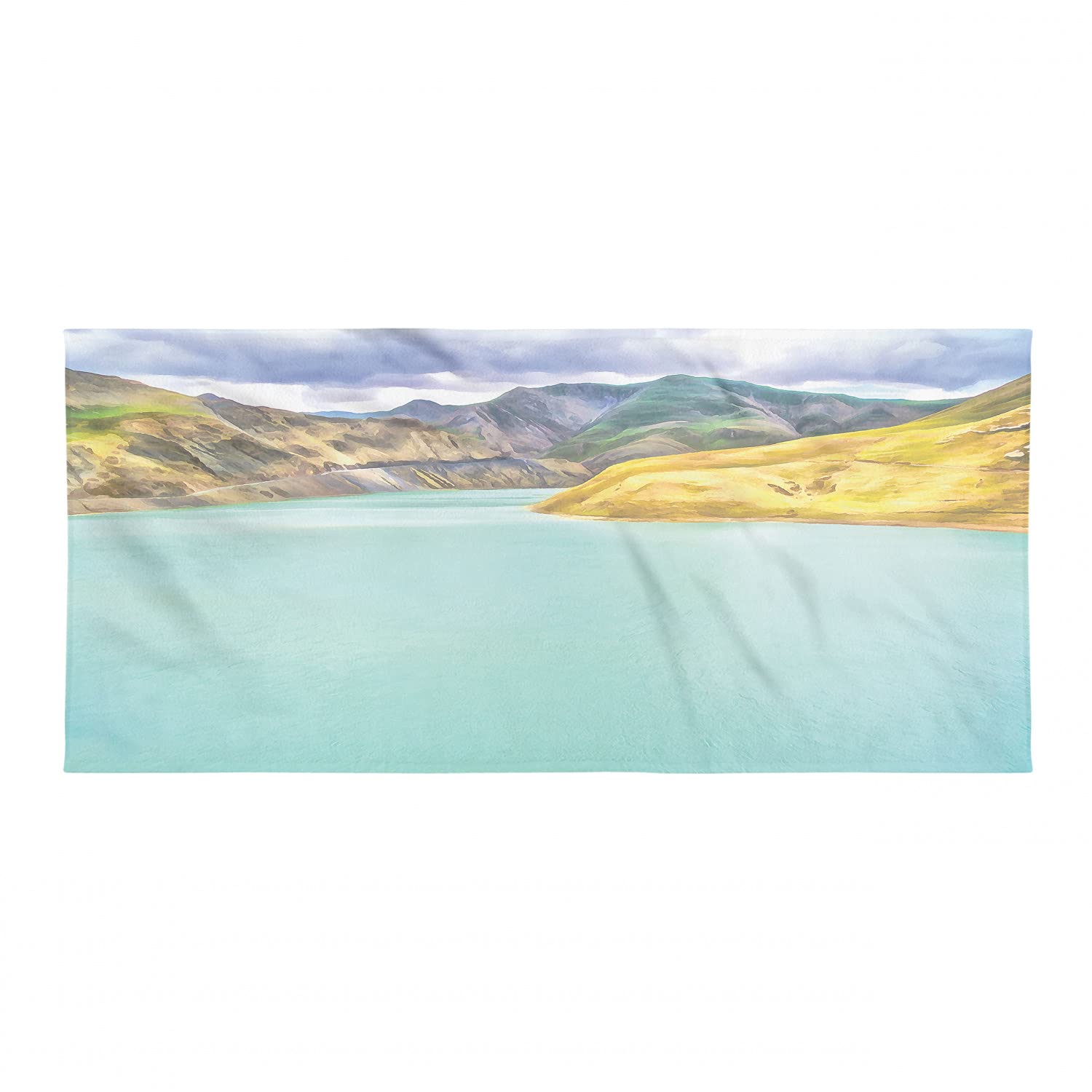 Ambesonne Quick Dry Lightweight Microfiber Hiking Towel - Mountain Seascape Digital Art Design for Camping, Backpacking & Sports - Perfect for Beach, Gym & Outdoor Adventures