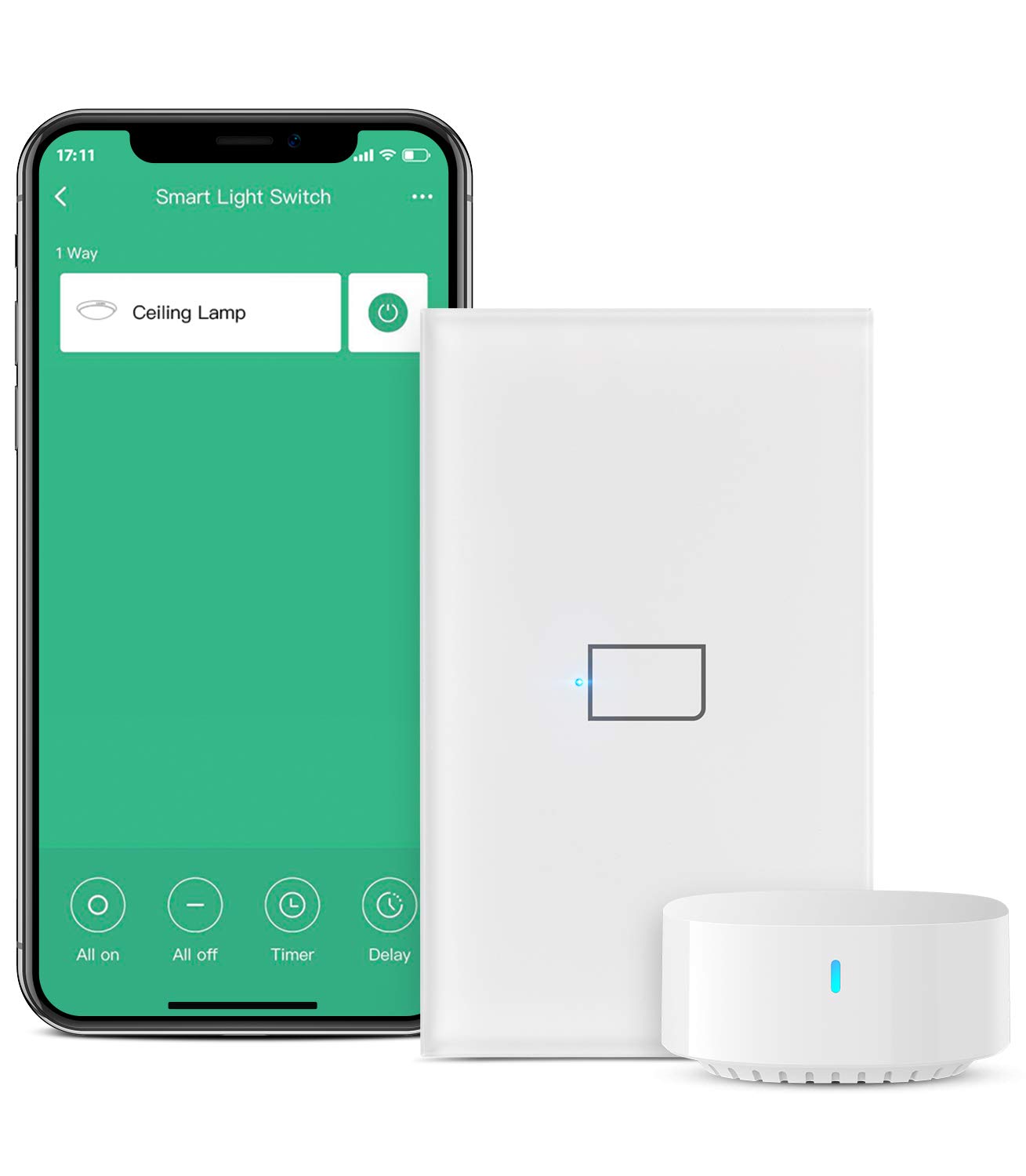 BroadLink Smart Light Switch - No Neutral Wire Required, Single Pole, App & Voice Control, 1-Gang Touch Timer - Works with Alexa, Google Assistant, IFTTT, Siri Shortcuts (Hub Included) - Perfect for Smart Home Automation & Remote Lighting Control