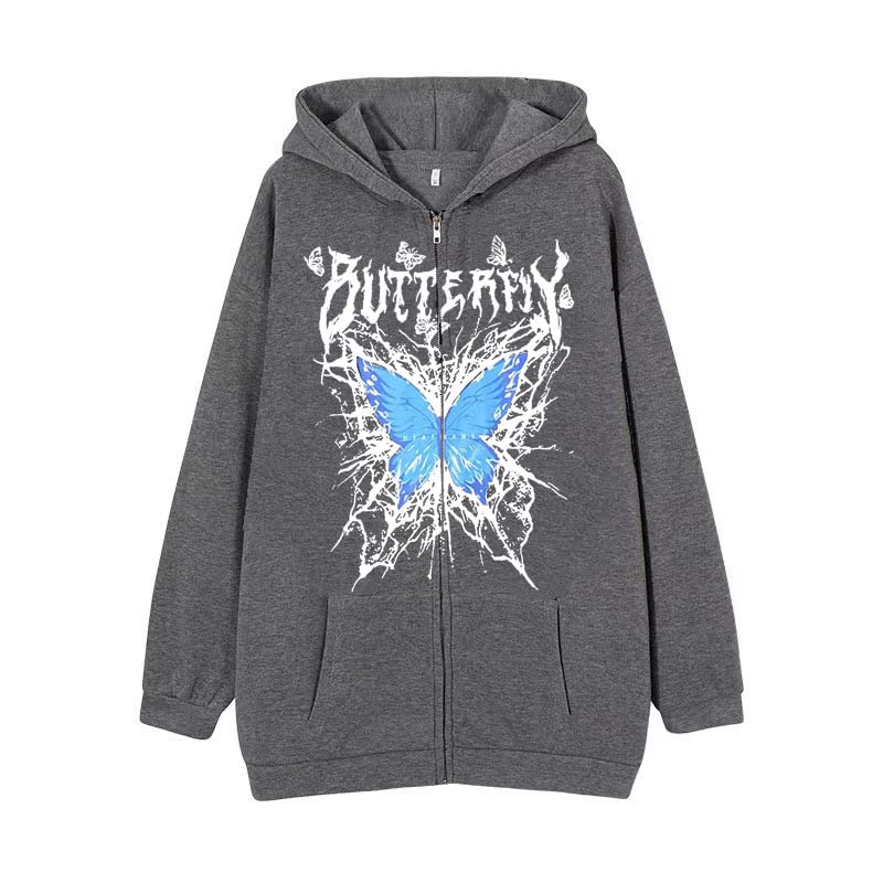 Y2K Women's Vintage Graphic Oversized Zip Up Hoodie - Aesthetic Long Sleeve E-Girl Streetwear Jacket | Perfect for Casual Wear, Street Style & Instagram Outfits