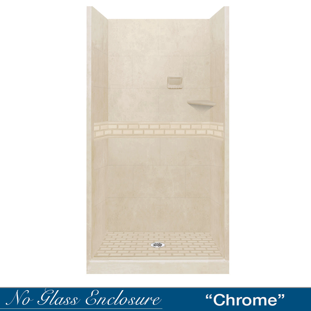 Alcove Desert Sand Sistine Stone & Subway Tile DIY Shower Remodel Kit - Waterproof Peel and Stick Backsplash for Bathroom, Kitchen, Laundry Room Renovation
