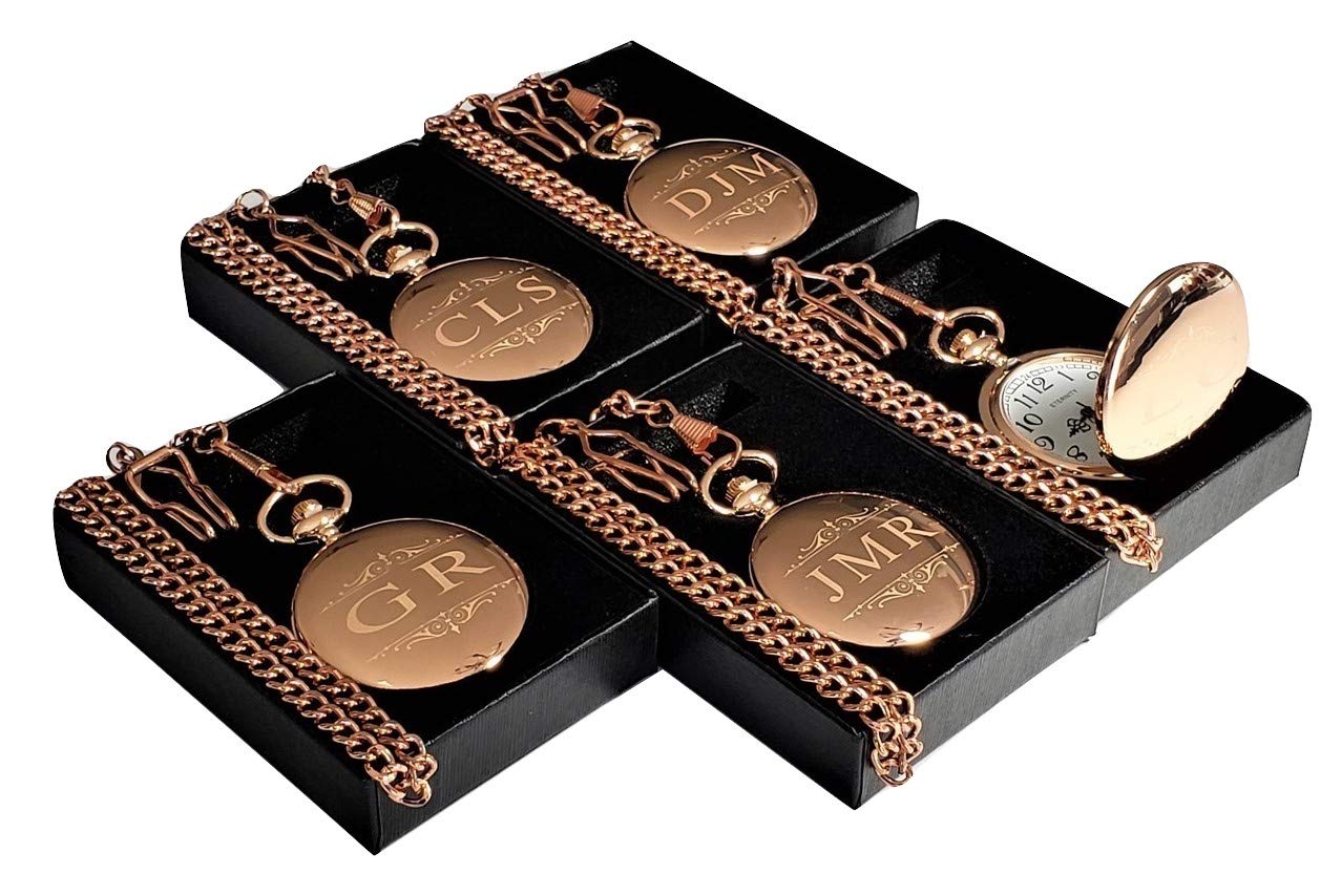 5 Personalized Engraved Pocket Watches for Groomsmen - Best Man Wedding Gift Set with Chains & Gift Boxes - Perfect for Weddings, Anniversaries and Special Occasions