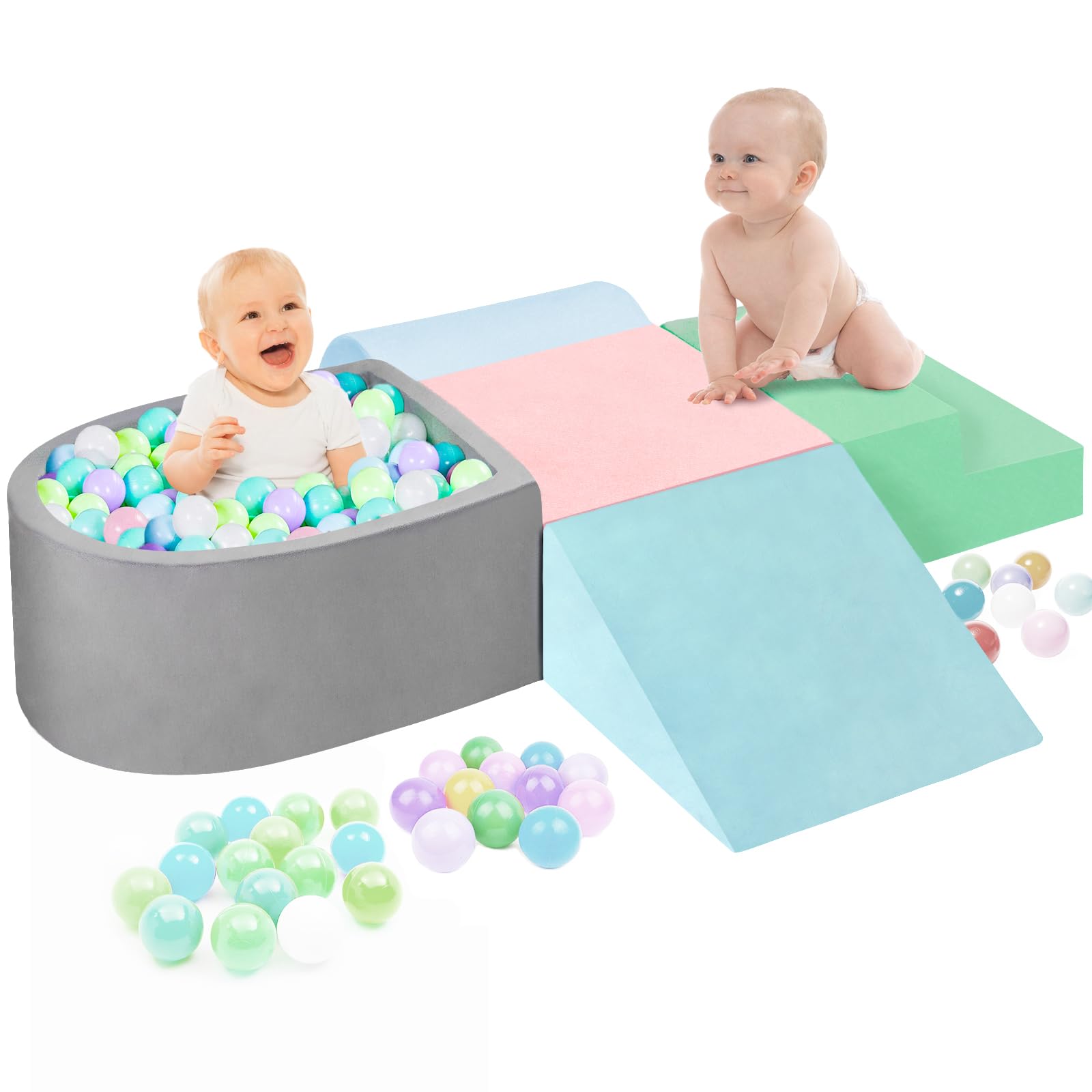 Best Foam Climbing Blocks for Toddlers 1-3 Years - 5-Piece Soft Play Set with Ball Pit (Balls Not Included) - Indoor Climbing & Crawling Activity Toys - Perfect Birthday Gift for Boys & Girls - Great for Playrooms, Daycares and Home Play Areas