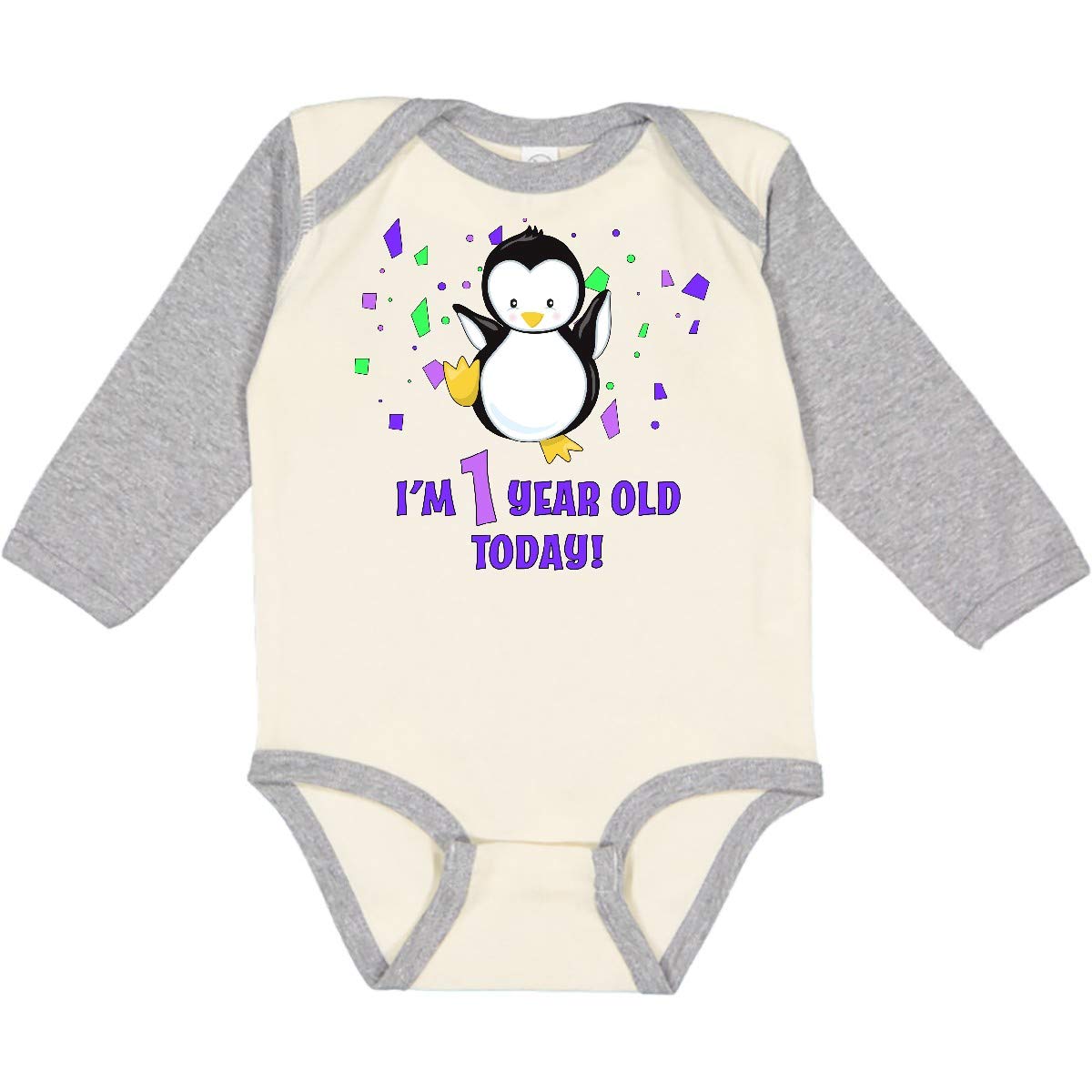 Inktastic 'I'm 1 Year Old Today' First Birthday Outfit - Adorable Baby Penguin Long Sleeve Creeper for Boys & Girls | Perfect for Birthday Photos, Parties & Special Occasions