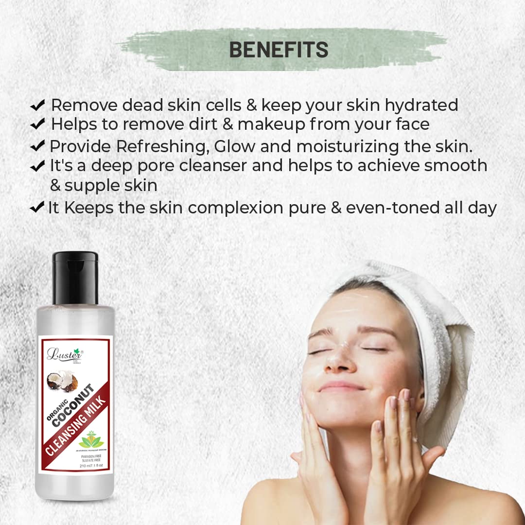 Organic Whitening Coconut Cleansing Milk with Coconut Water | Deep Clean & Refreshing Facial Cleanser | Paraben & Sulfate Free | Natural Skincare for Women | 210ml | Perfect for Daily Cleansing & Brightening Routine