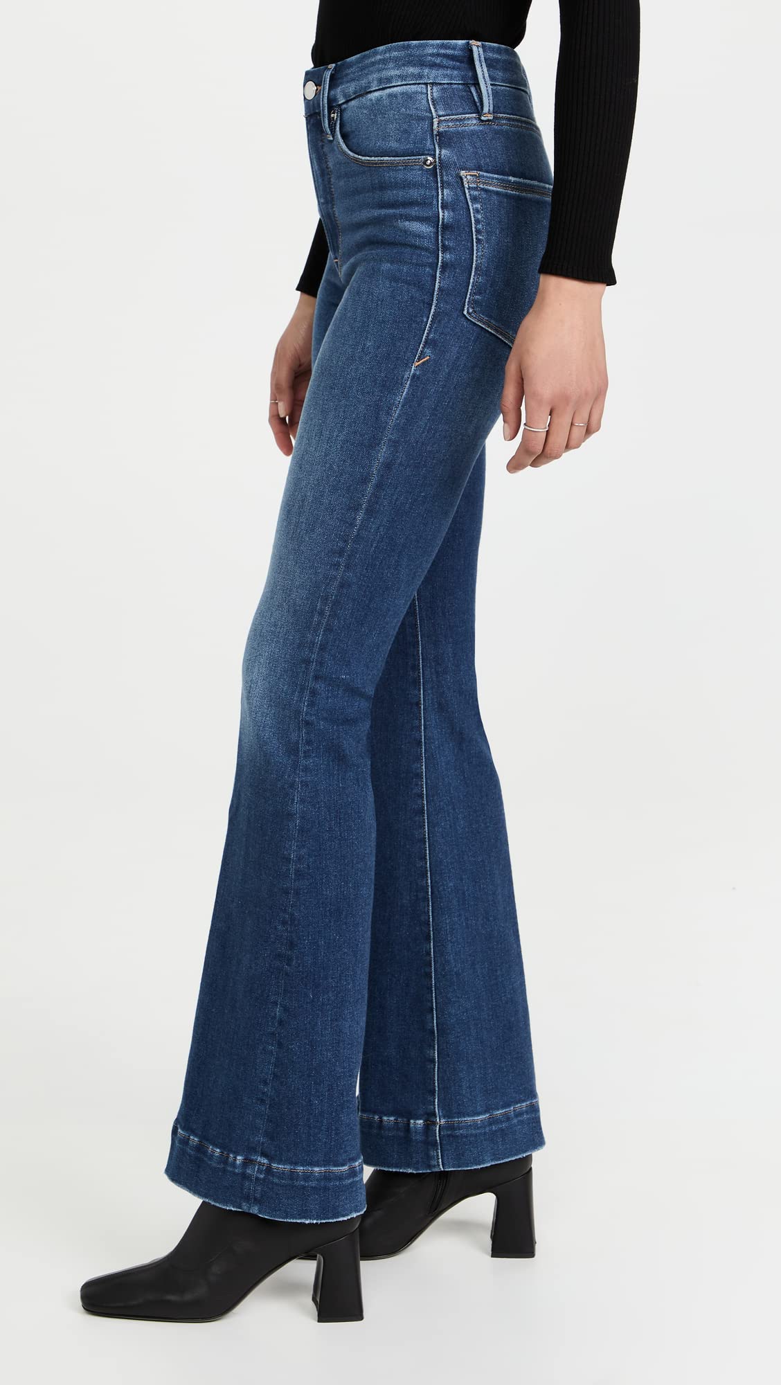 Good American High Waist Blue Flare Jeans for Women - Stretchy Denim Pants with Bootcut Leg | Casual Wear, Date Night & Office Outfits