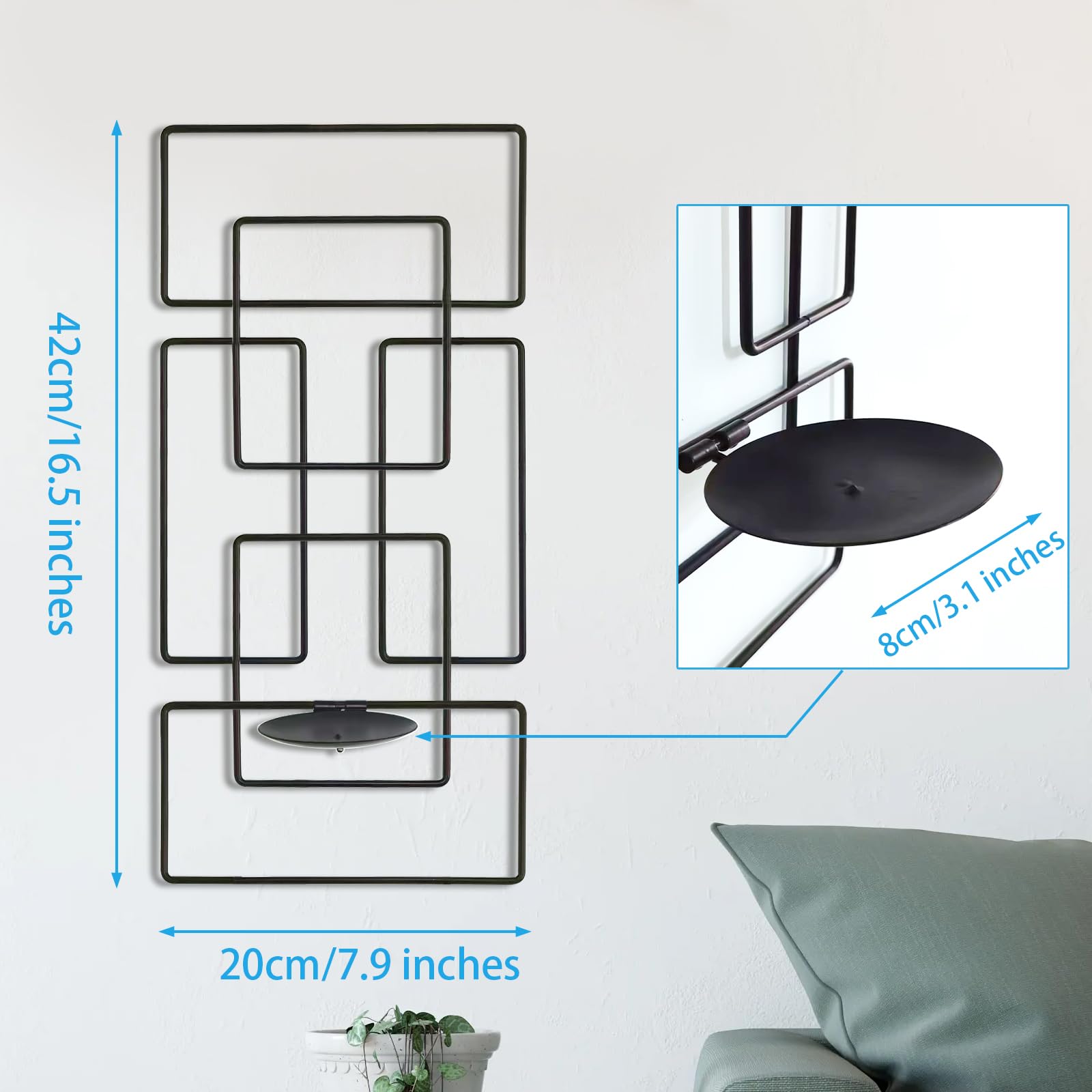 2-Pack Metal Cubic Candle Sconces - Minimalist Iron Frame Wall Candle Holders for Living Room, Bedroom & Dining Room - Geometric Wall Decor for Modern Home, Wedding & Holiday Decorations