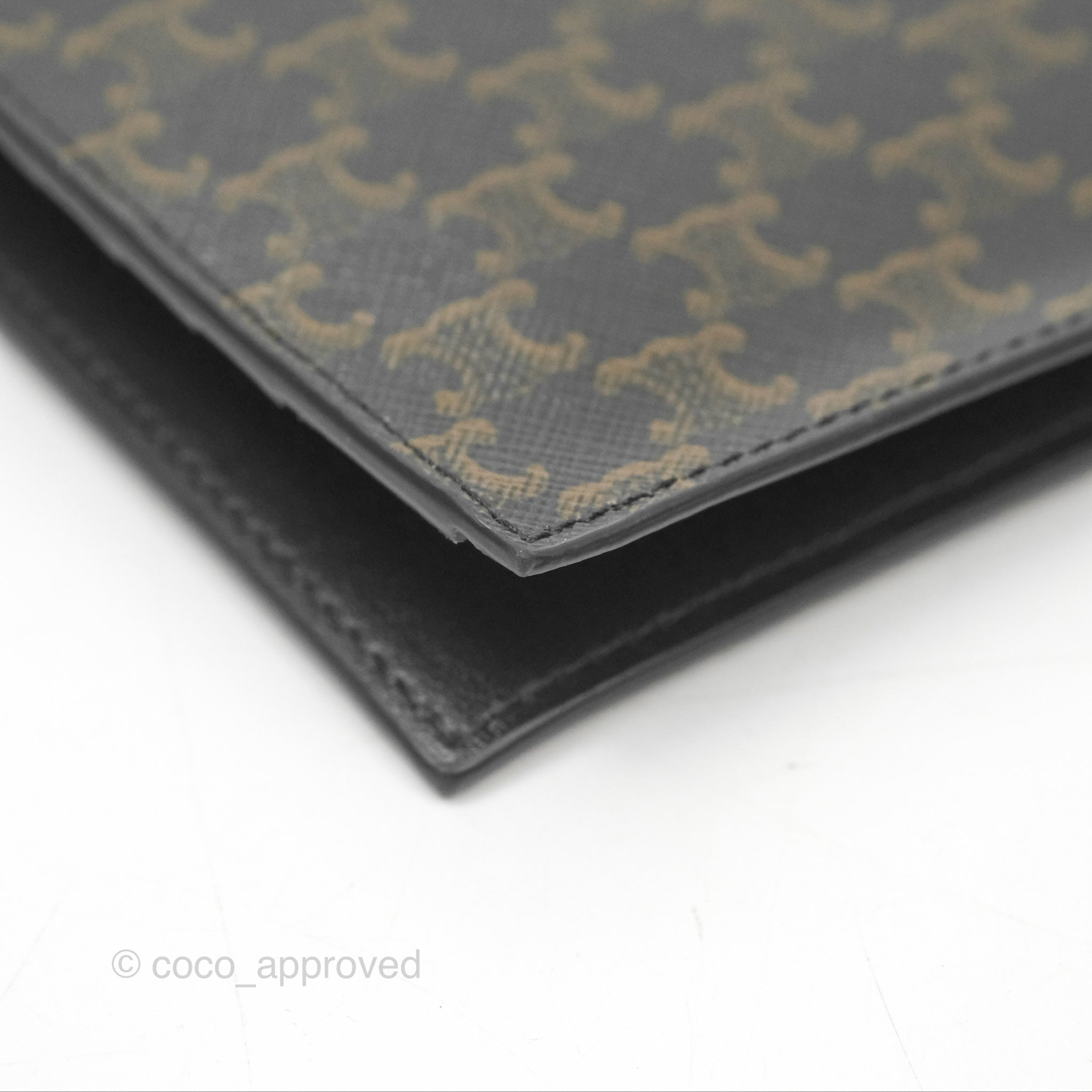 Luxury Celine Triomphe Passport Holder - Black Calfskin Leather with Canvas Cover | Perfect for Travel & Business Trips