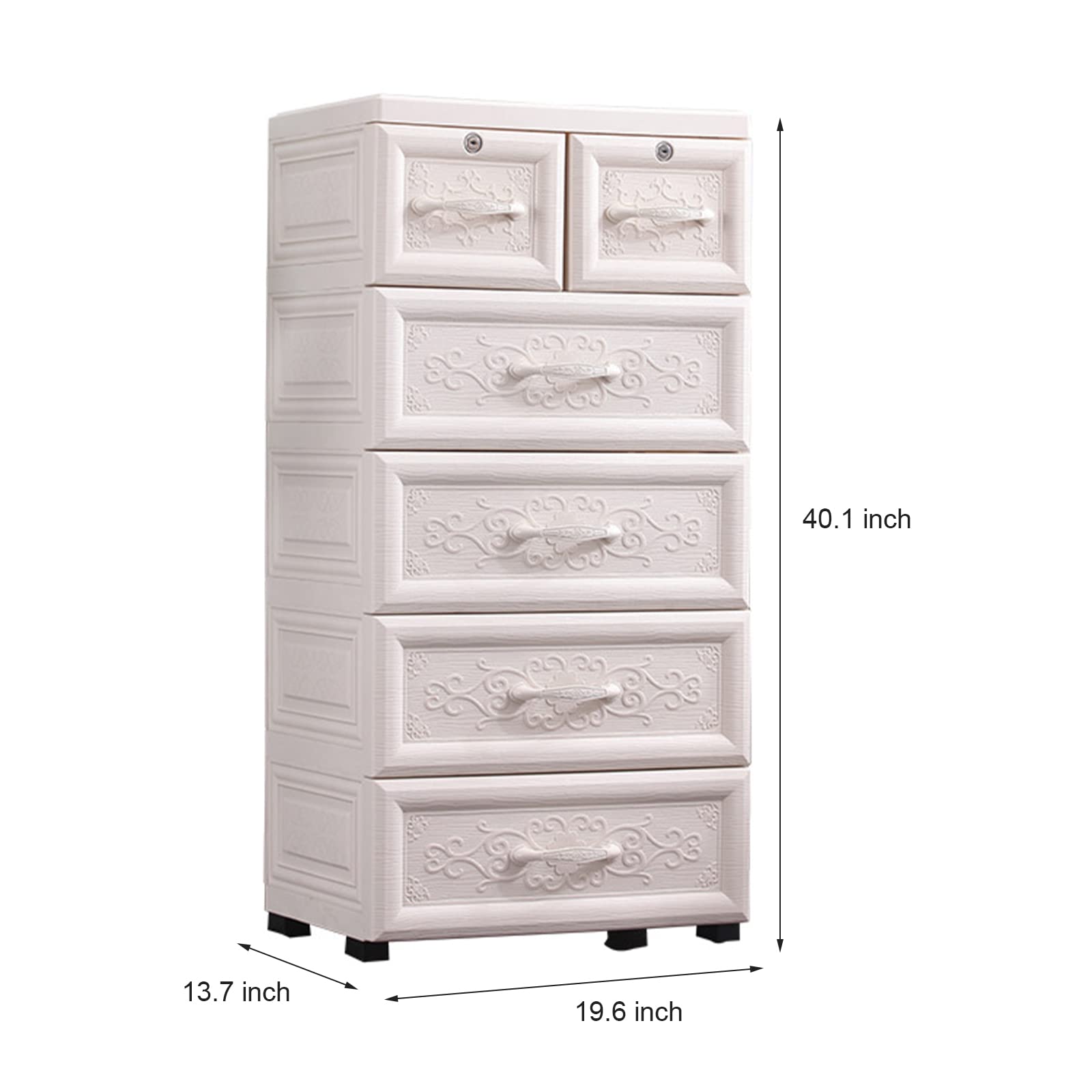 6-Drawer Plastic Storage Dresser Cabinet - Organizer for Clothes, Toys & Bedroom - Heavy Duty 100lbs Capacity with 4 Wheels & 2 Locks - White - Perfect for Closet, Playroom & Home Organization