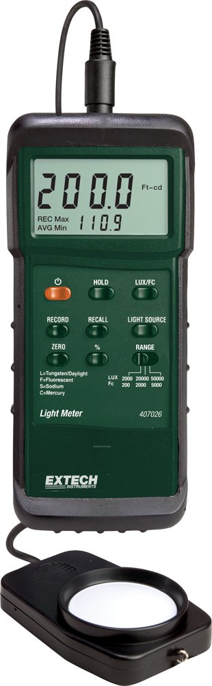 Extech 407026 Digital Light Meter - Accurate Lux Measurement for Photography, Film, and Indoor Lighting Setup