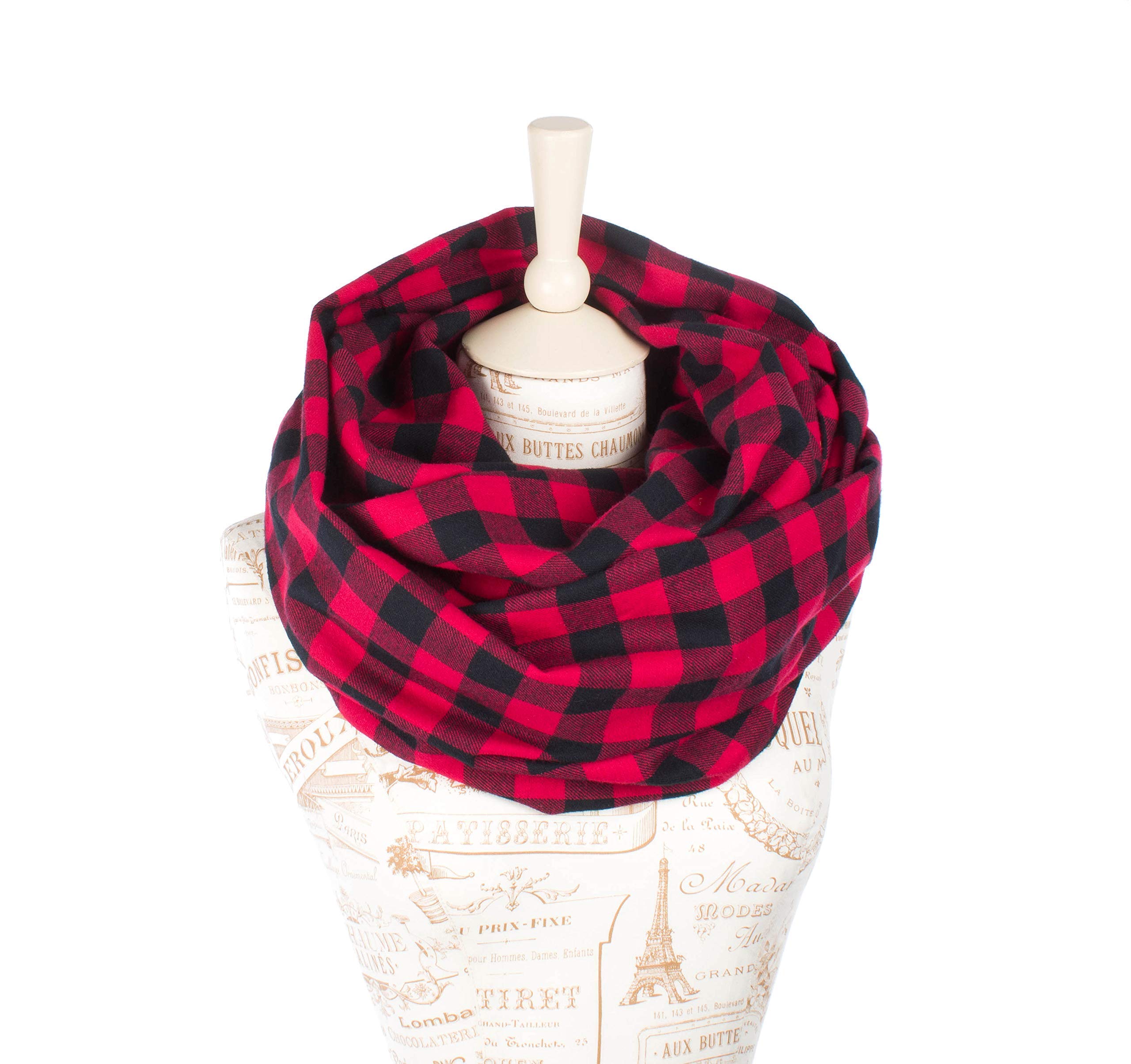 Warm Flannel Buffalo Plaid Infinity Scarf - Red & Black Checkered Pattern | Winter Fashion Accessory for Women & Men | Perfect for Cold Weather, Outdoor Activities & Holiday Gifts