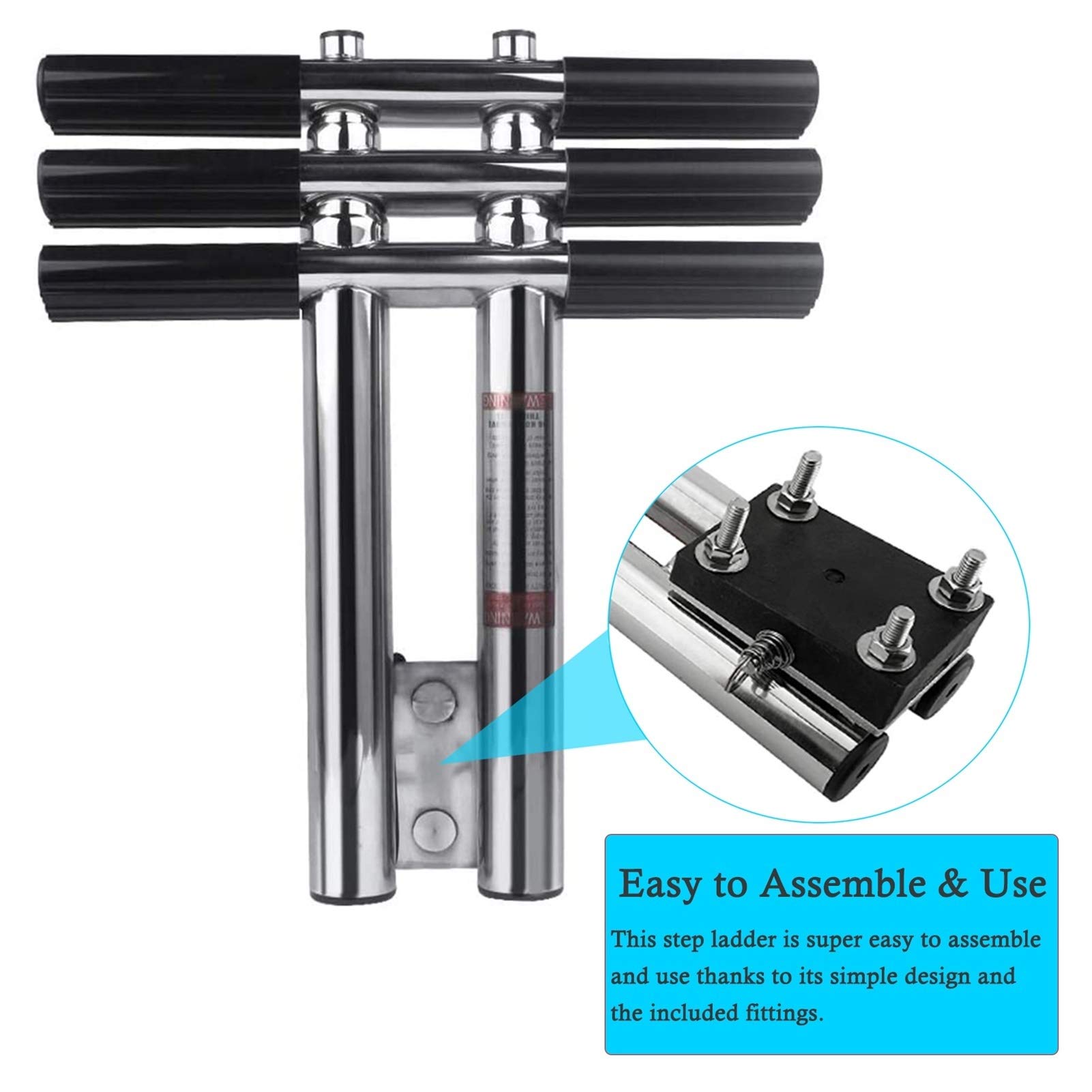 3-Step Folding Boat Ladder - Marine Boarding Ladder with Anti-Slip Treads (150kg Capacity) for Pontoon & Dock